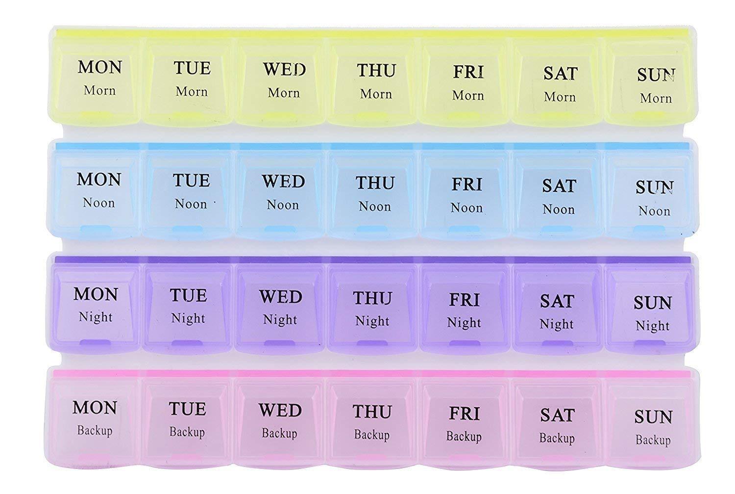 0383 Pill Case- 4 Row 28 Squares Weekly 7 Days Tablet Box Holder Medicine Storage Organizer Container