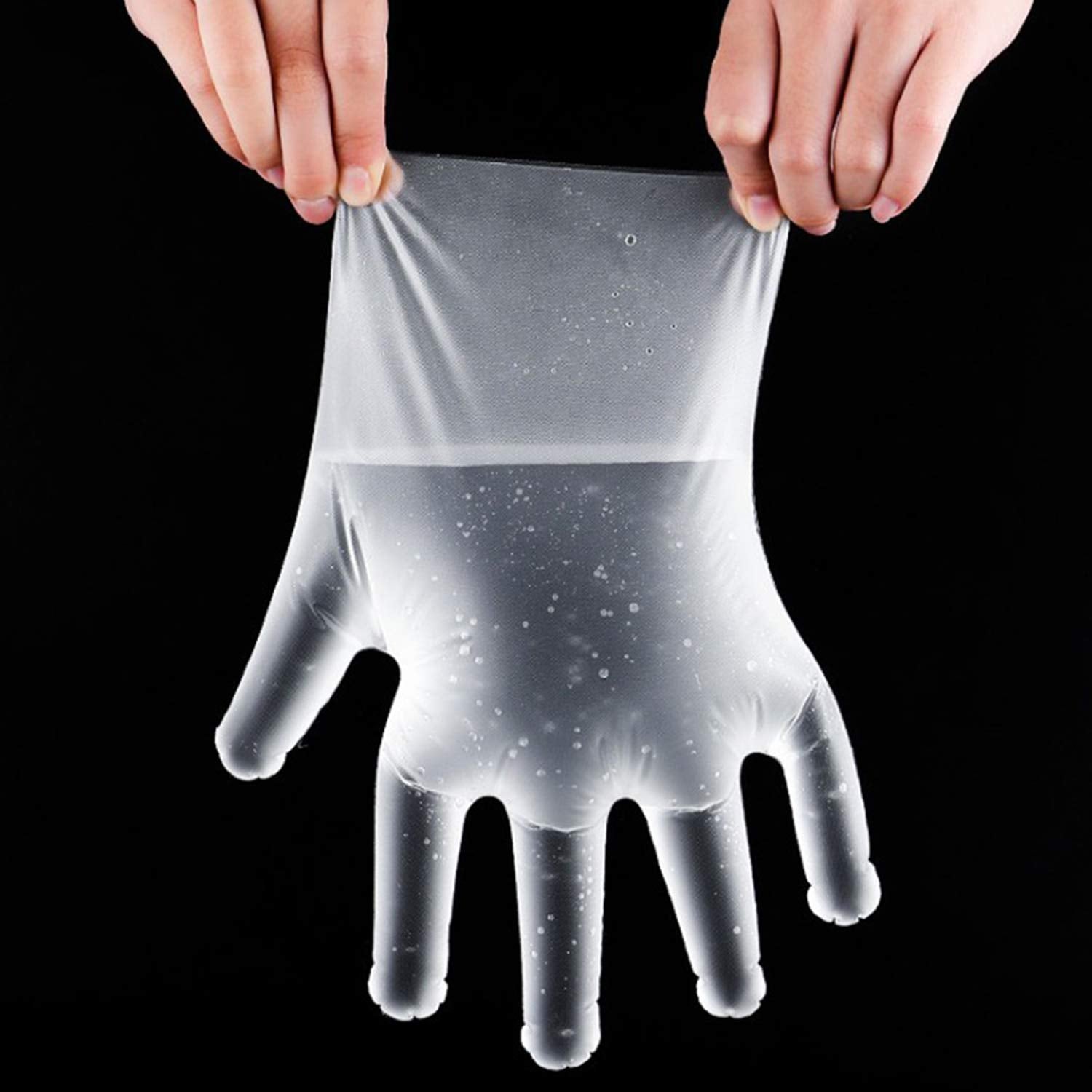 0670 Plastic Transparent Disposable Clear Gloves (White) (100Pc)