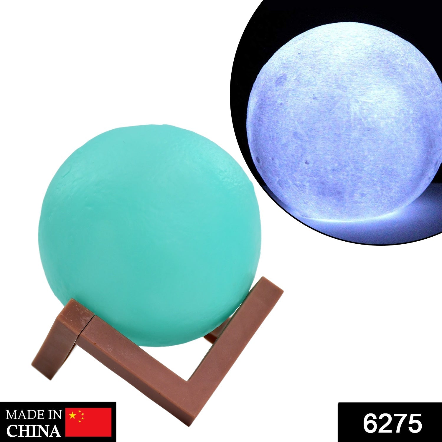 6275 Moon Night Lamp Blue Color with wooden Stand Night Lamp for Bedroom