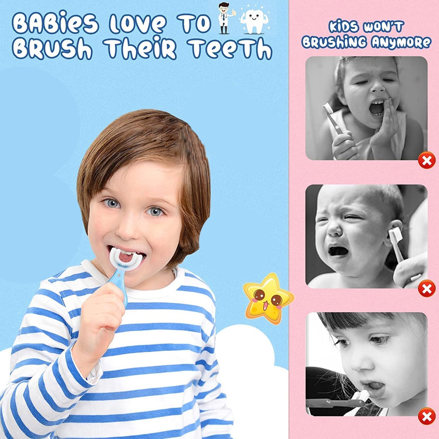 4003 U-Shaped Toothbrush for Kids Manual Whitening Toothbrush Silicone Brush Head for Kids Children Infant Toothbrush For 2-6 Years