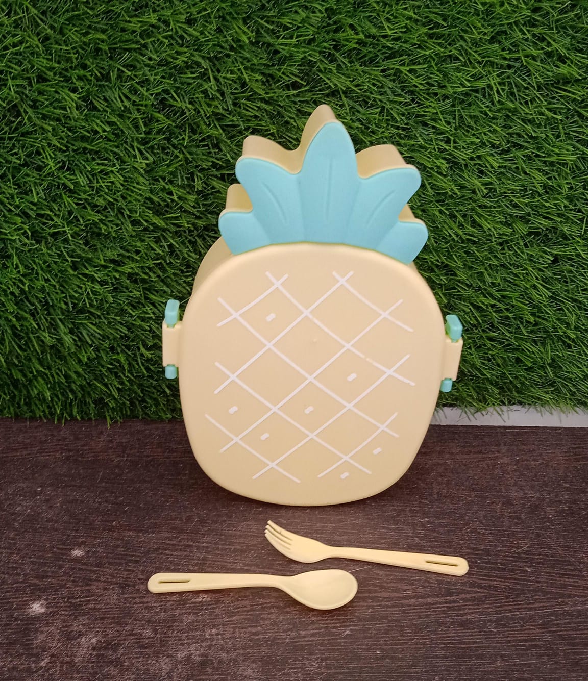 5750 Kids Lunch Box Cute Pineapple Shaped Bento Box with Fork Spoon Snack Candy Container Microwave Portable Office Lunch Box (1 Pc / With Spoon & Fork)