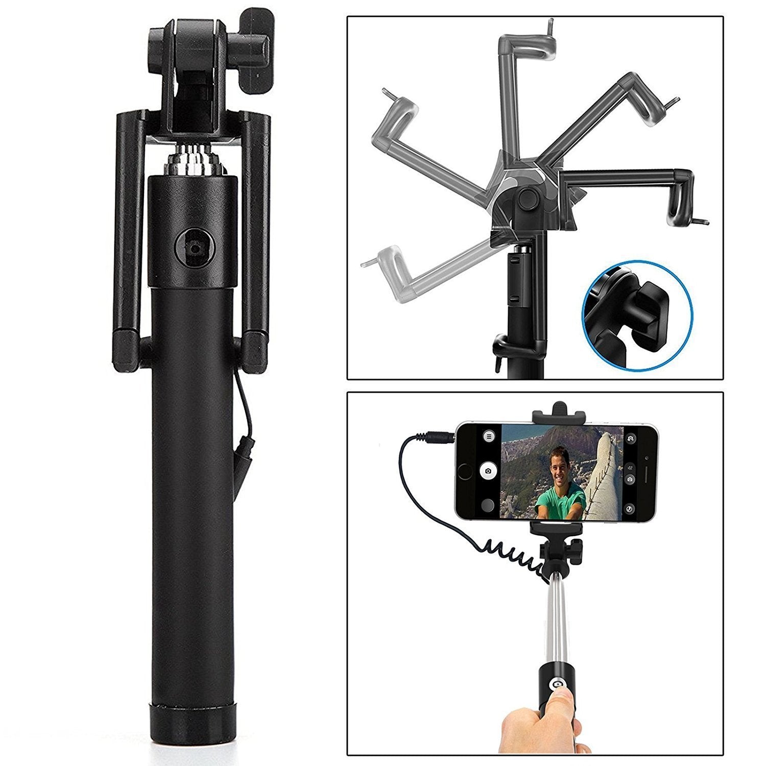 1347 Selfie Sticks Box with Aux Wire for All Smart Phones