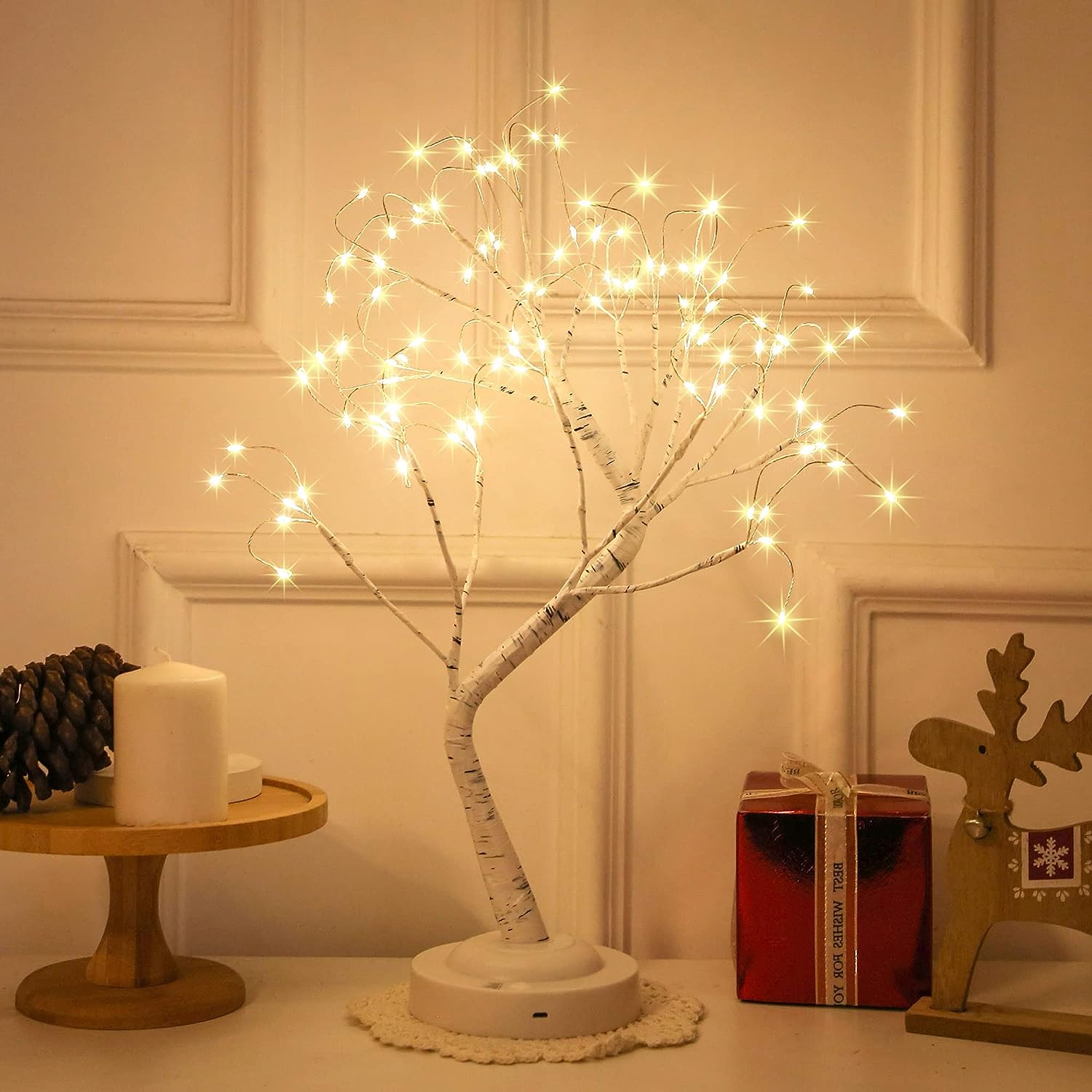 9391 108 LED Birch Tree Lights Artificial Tabletop Fairy Tree Lamp Eight Lighting Modes USB or Battery Operated with Timer Decor for Bedroom Living Room Wedding Christmas Easter