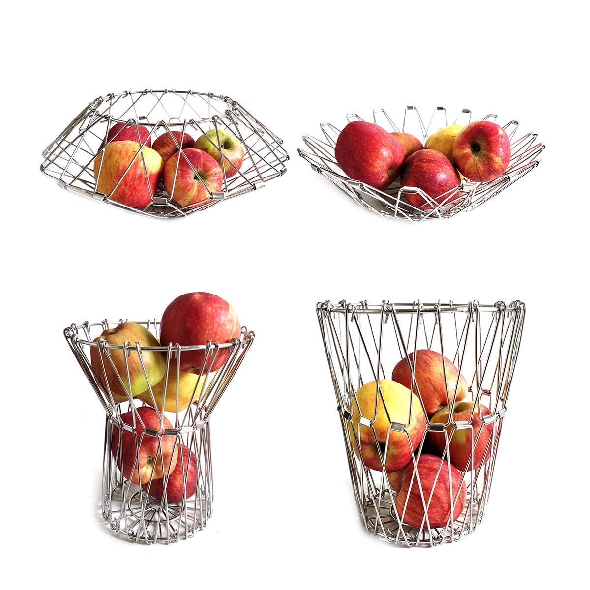 3040 Multipurpose Fruit Basket Stainless Steel Wire Bowl Foldable Basket for Vegetable / Fruits / Dining