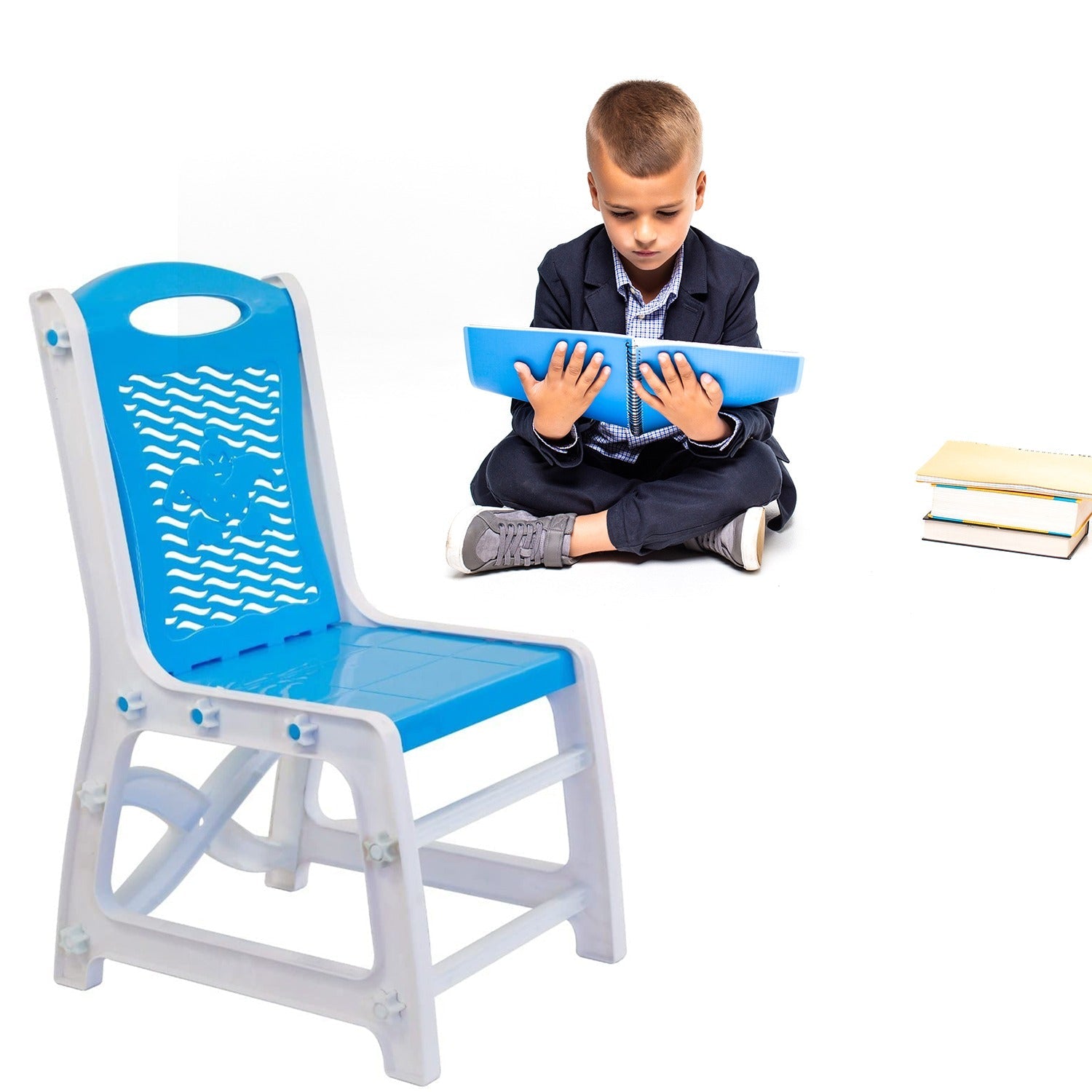 4594 Study Table And Chair Set For Boys And Girls With Small Box Space For Pencils Plastic High Quality Study Table (Blue)