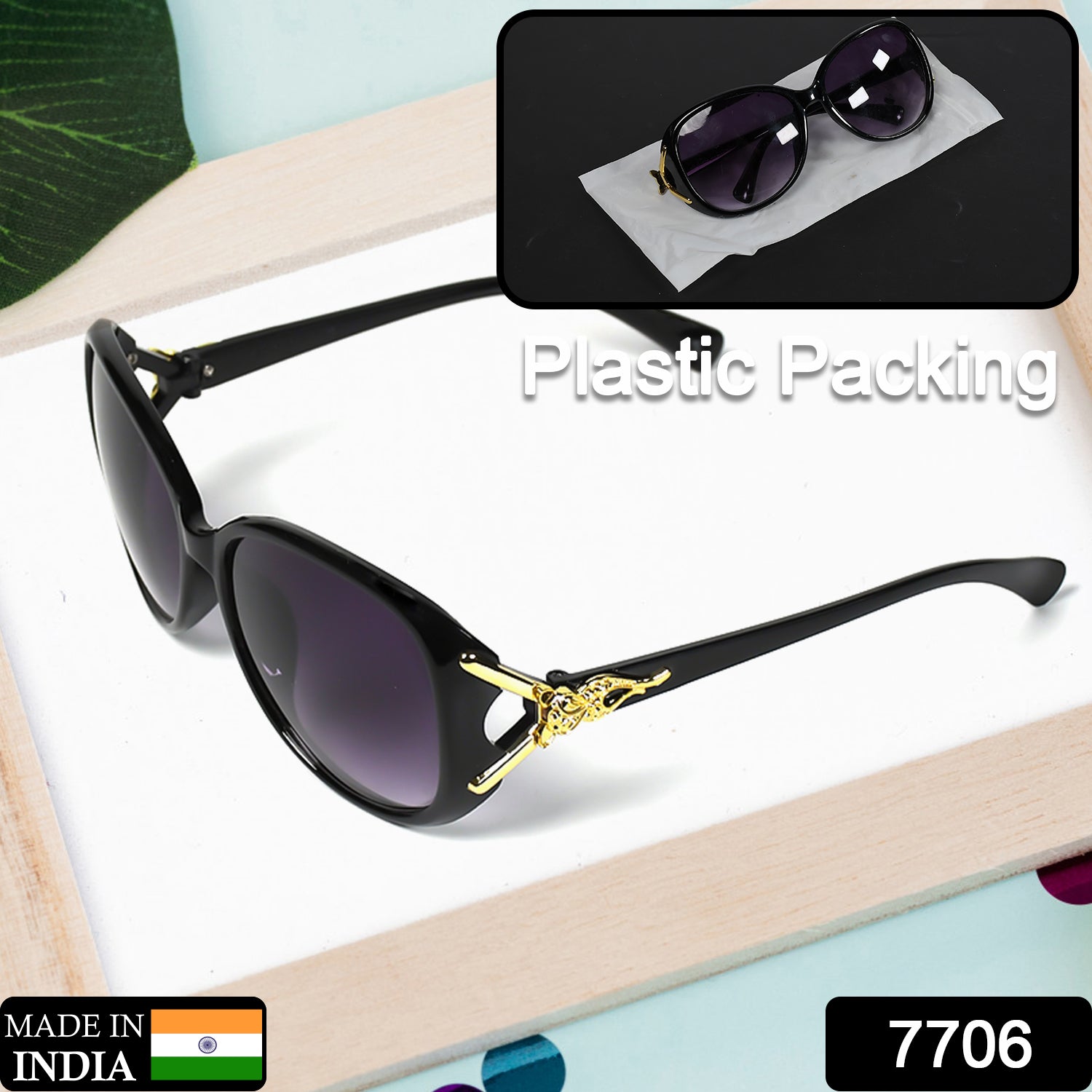 7706 Women Specs Black Polarized Sunglasses Elegant Female Sunglass For Indoor & Outdoor Use