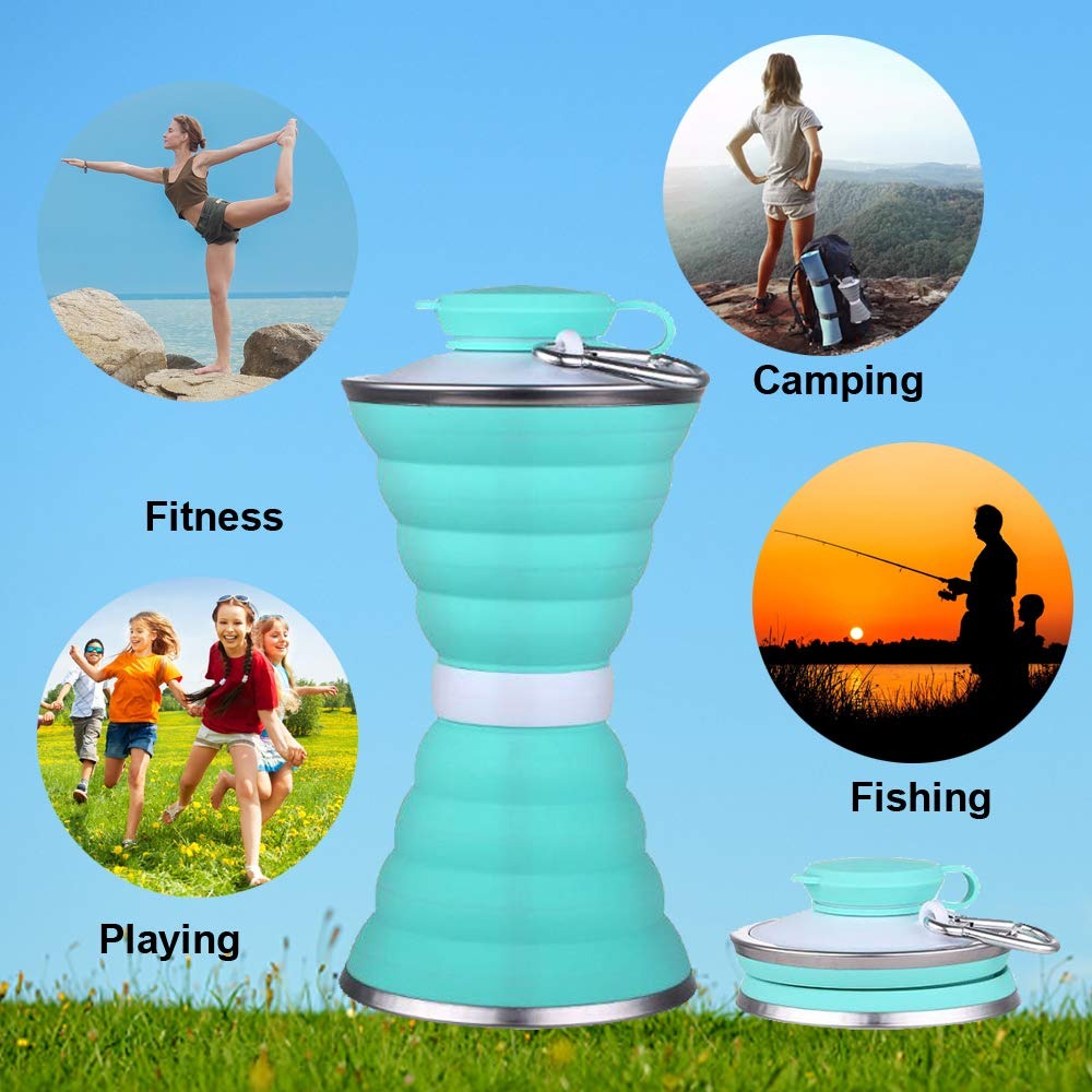 1385 Silicone Traveling Water Bottle BPA Free - Leak Proof Lightweight Collapsible - Small Folding Refillable and Space Saver for Camping Gym Sports Hiking Biking Yoga Outdoor