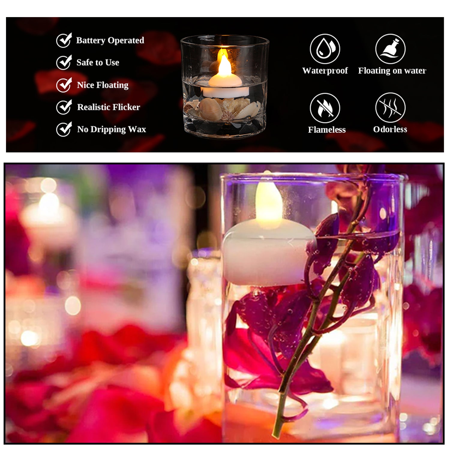 6432 Set of 12 Flameless Floating Candles Battery Operated Tea Lights Tealight Candle - Decorative, Wedding.( Diya , Divo , Diva , Deepak , Jyoti ,)