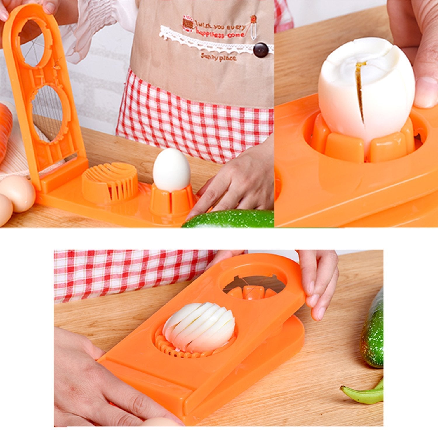 2006 2 in 1 Double Cut Boiled Egg cutter with stainless steel wire for easy slicing of boiled eggs.