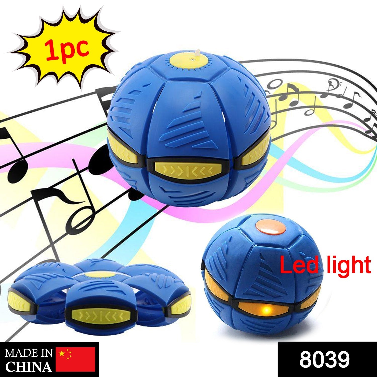 8039  Football Flat Throw Disc - with 3 LED Light Flying Toys