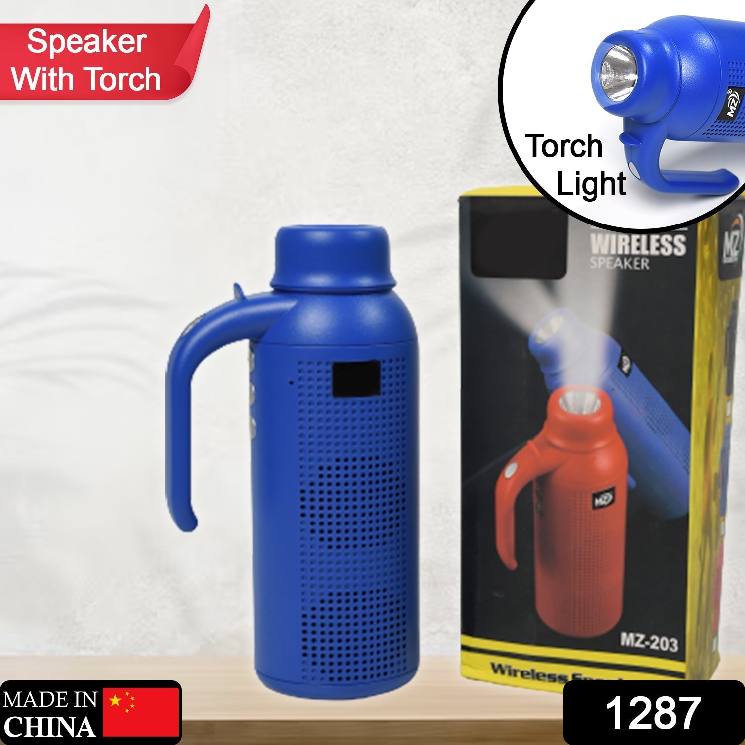 1287  Smart Bluetooth Speaker With Torch Light Wireless Bluetooth Speaker & Night Flash Light Speaker