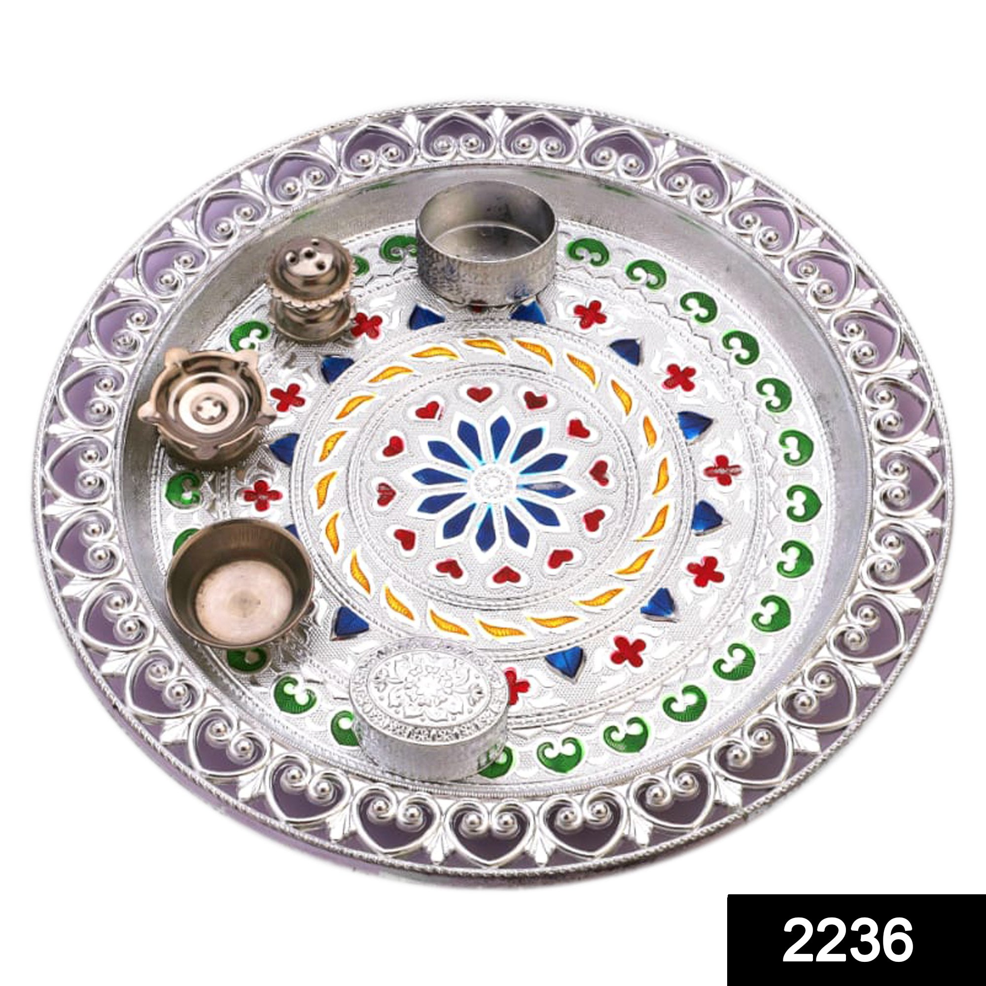 2236 Silver Plated Laxmi & Ganesh Pooja Thali Set (Set of 6 Pieces)