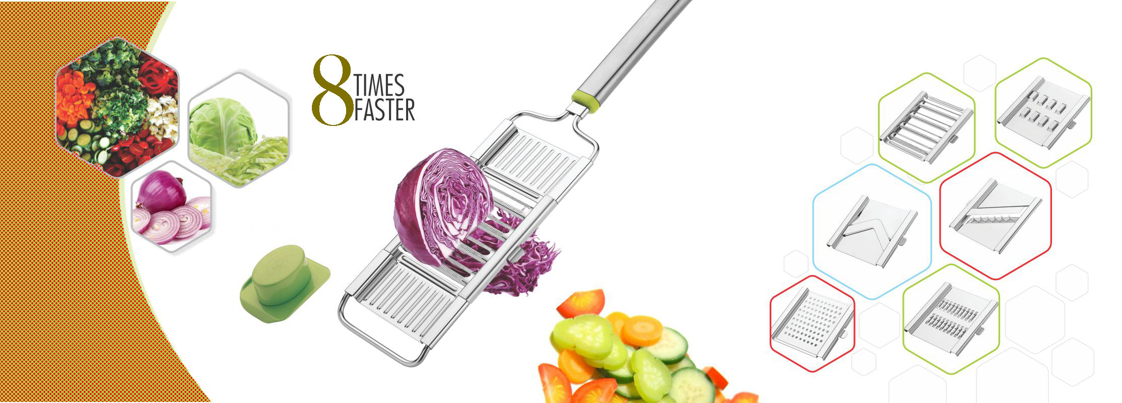 2142 6 in 1 Stainless Steel Kitchen Chips Chopper Cutter Slicer and Grater with Handle