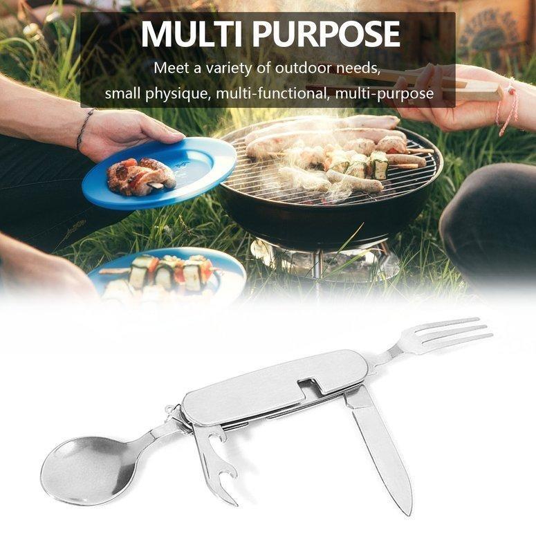 1779 4-in-1 Stainless Steel Travel/Camping Folding Multi Swiss Cutlery Set