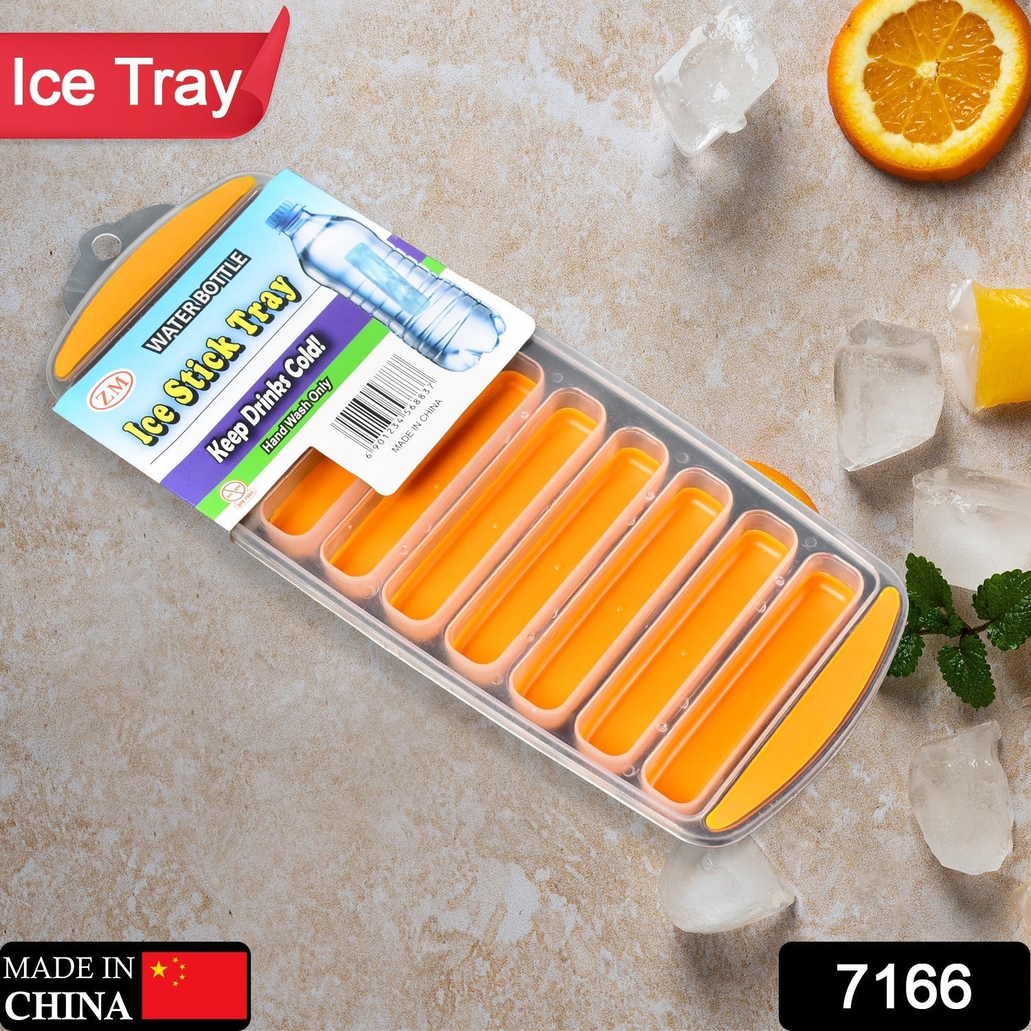 7166 Water Bottle Long Stick Ice Cube Trays with Easy Push Pop Out Narrow Ice Stick Cubes Assorted Color Silicone Bottom Ice Stick Tray