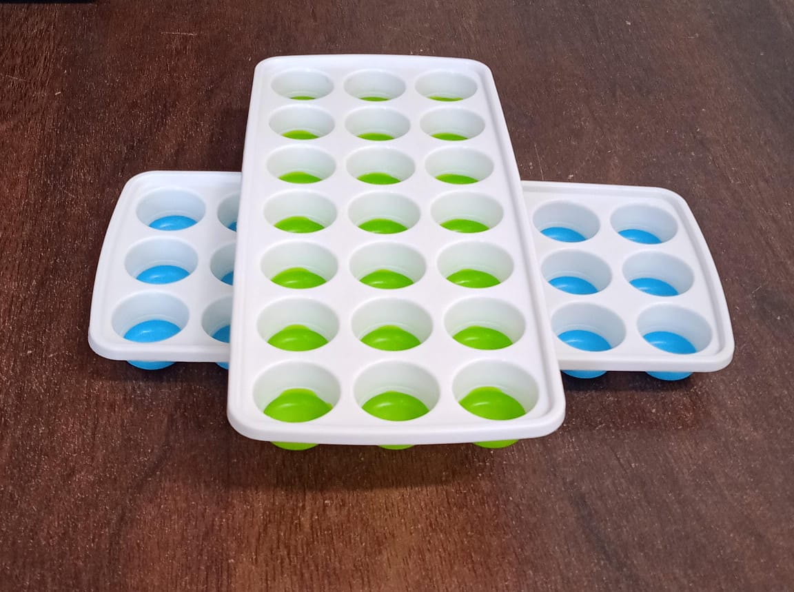 2807 21 Cavity Pop Up Ice Cube Trays-Easy Release, Flexible Silicone Bottom - Stackable, BPA Free, Food Grade - for Convenient Freezer Ice Making (2 Pc Set)