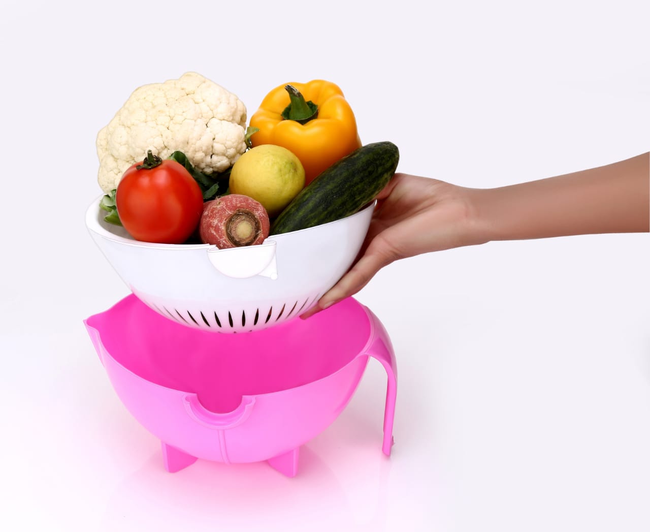 2214 Multifunctional Vegetable Fruits Cutter Shredder with Rotating Drain Basket