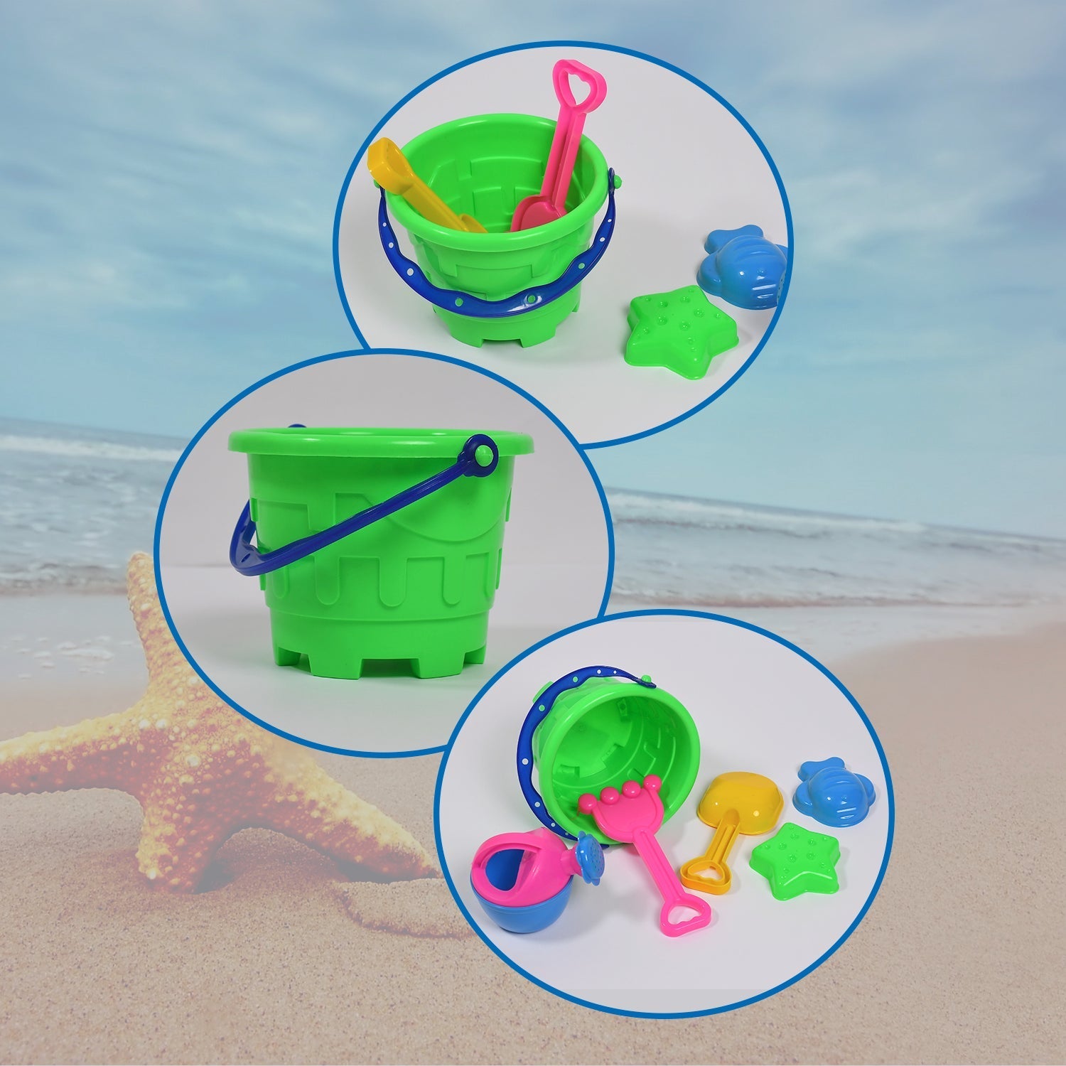 4486 Sand Game Castle Building Plastic Beach Toy Set for Kids Summer Fun Creative Activity Playset& Gardening Tool with Accessories & Bucket-Pack of 6 Pcs