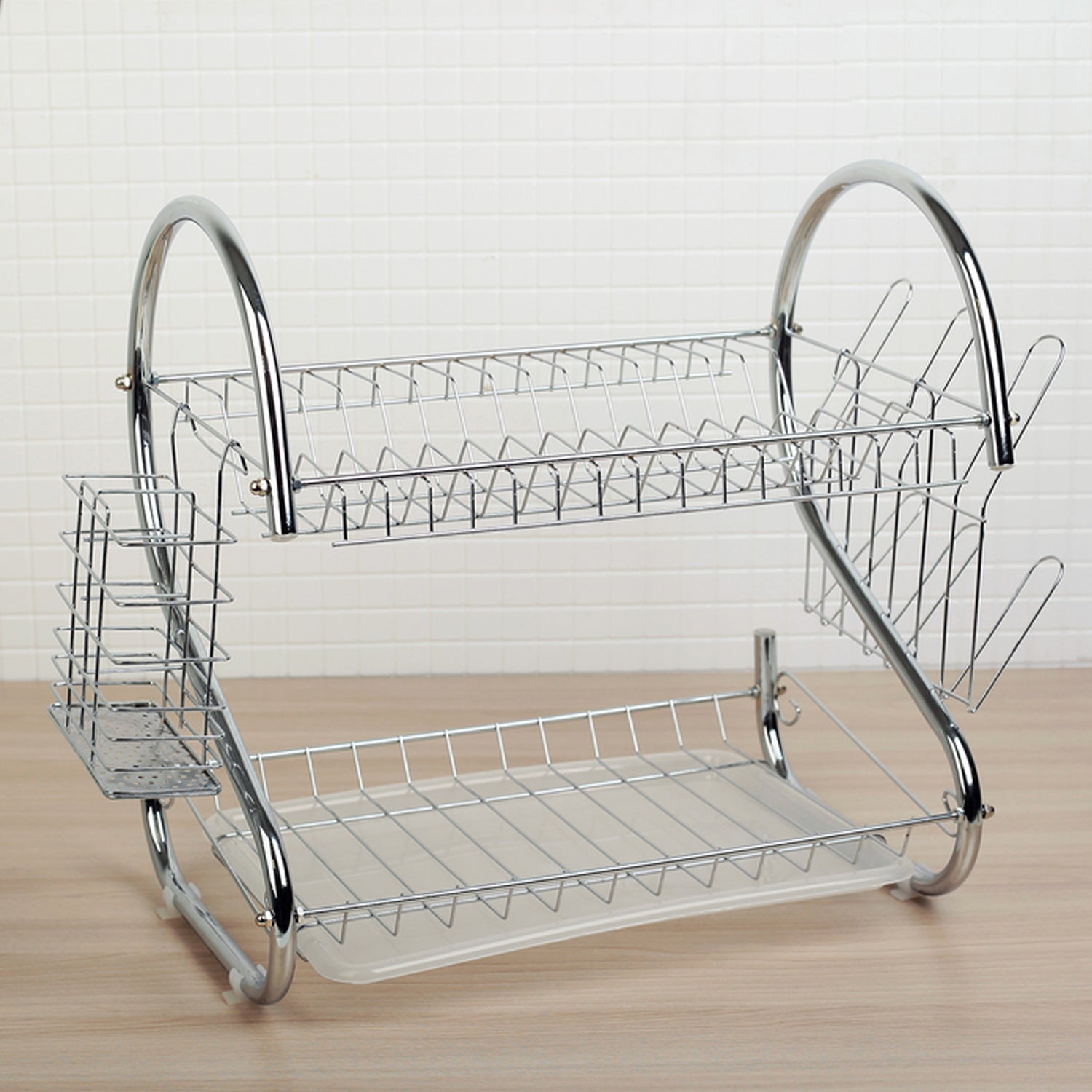 7668 Stainless Steel Drain Bowl Storage Rack Holder Plate Dish Cutlery Cup Rack with Tray Kitchen Shelf Stand 