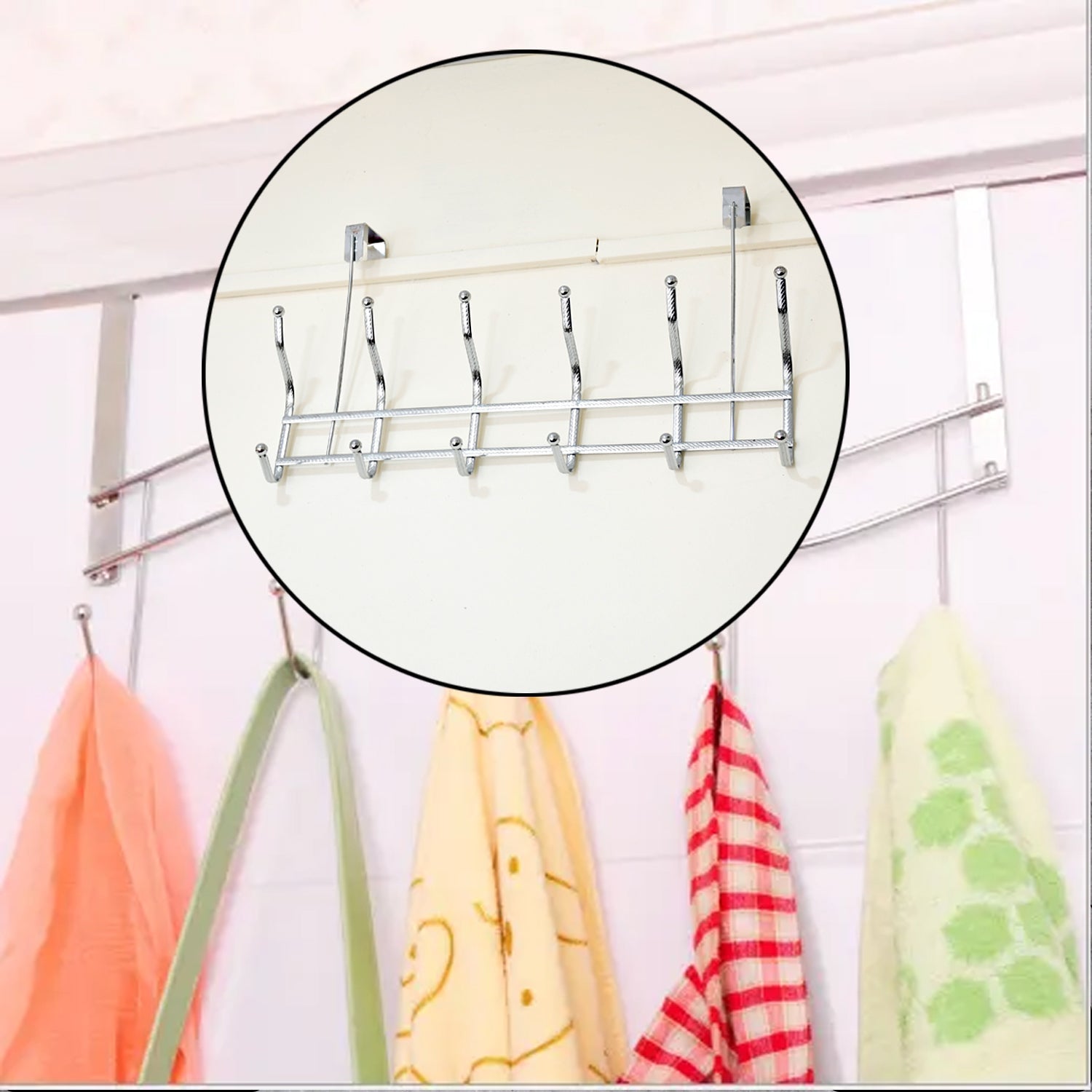 5181 Door Storage Hooks Hanger 6hooks Steel Stand For Home Use 