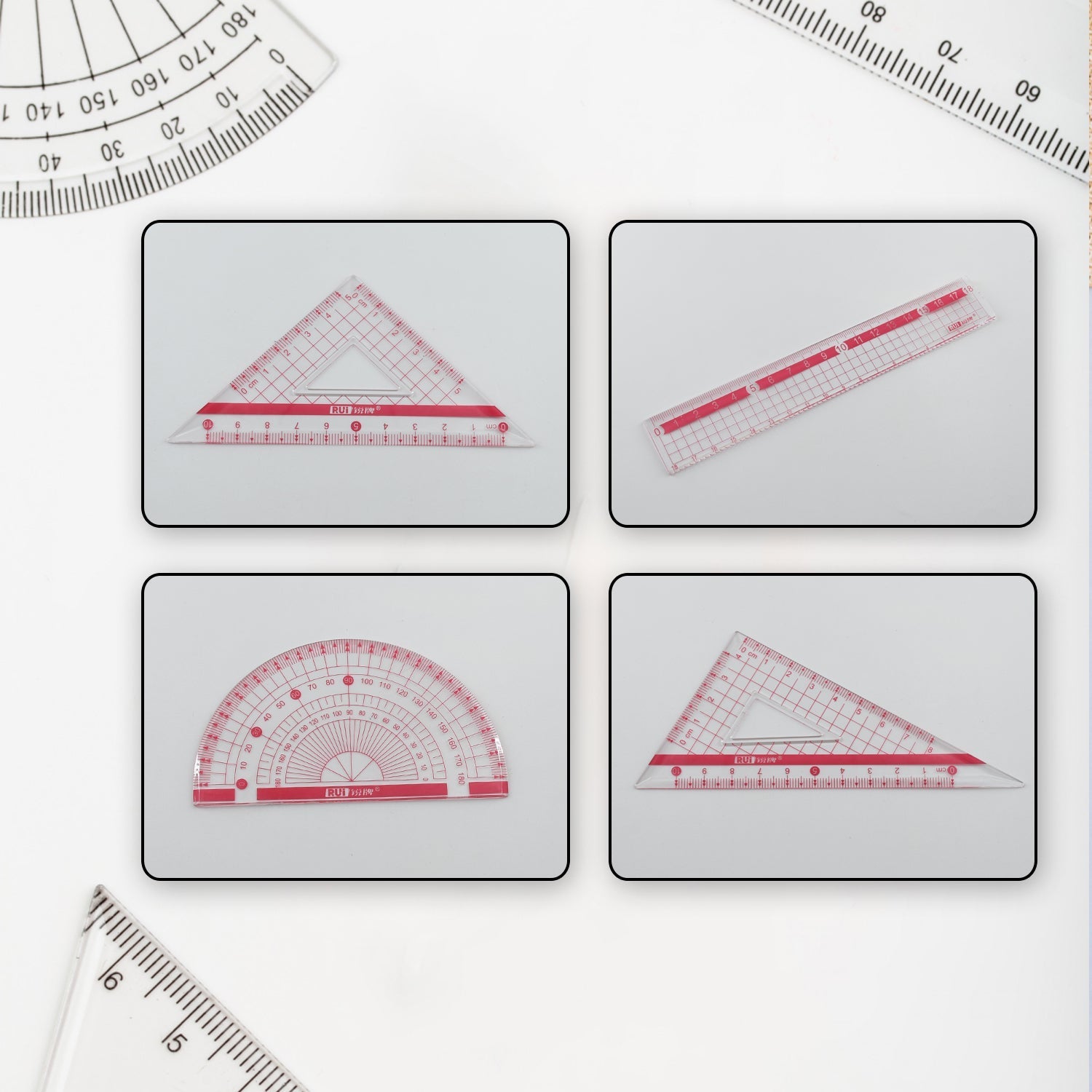 7913 Transparent Ruler Clear Ruler Plastic, Scales Ruler Set for Engineering Studying (4pc) 