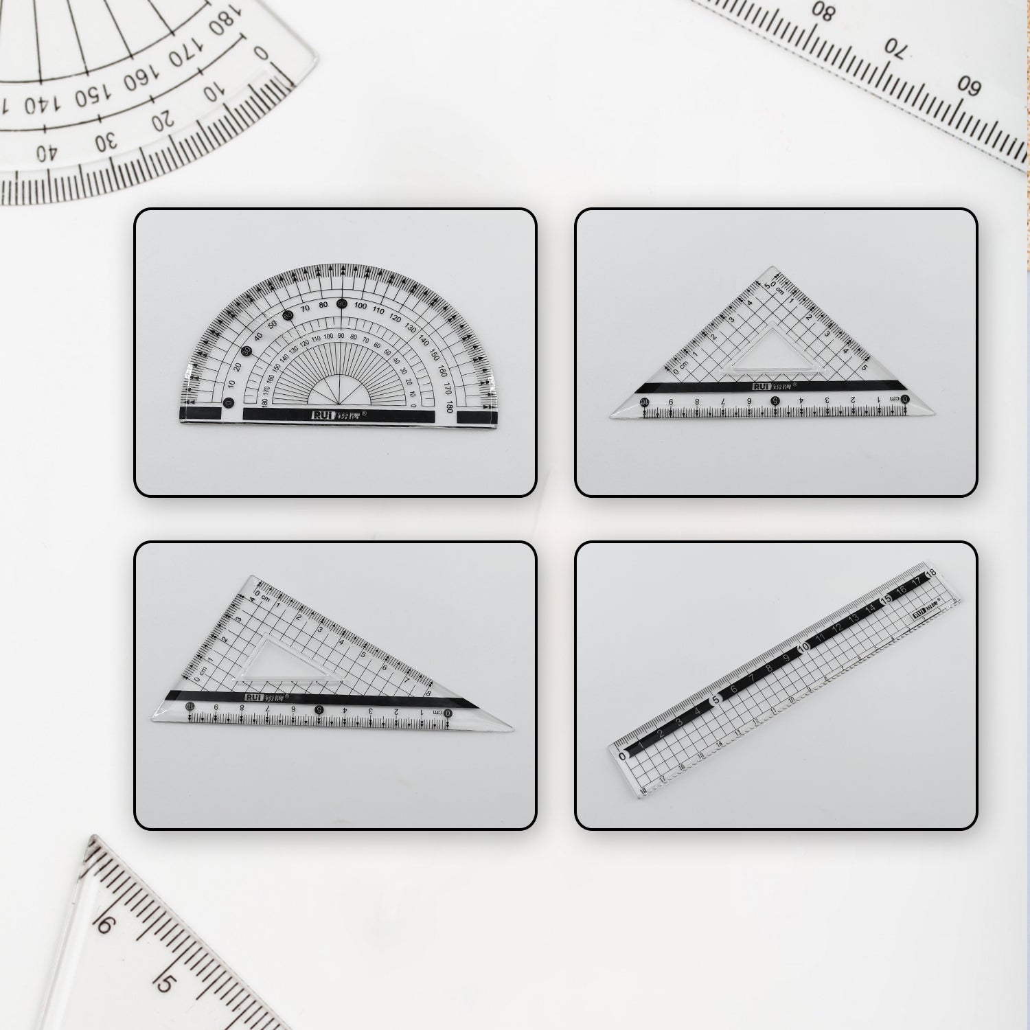 7917 4 Pcs/1 Set Geometry Ruler Straight Ruler Math Ruler Set School Rulers Kid Rulers Student Rulers 4 Piece Set Triangular Ruler Plastic Ruler Student Wave Clear Measuring Tools 