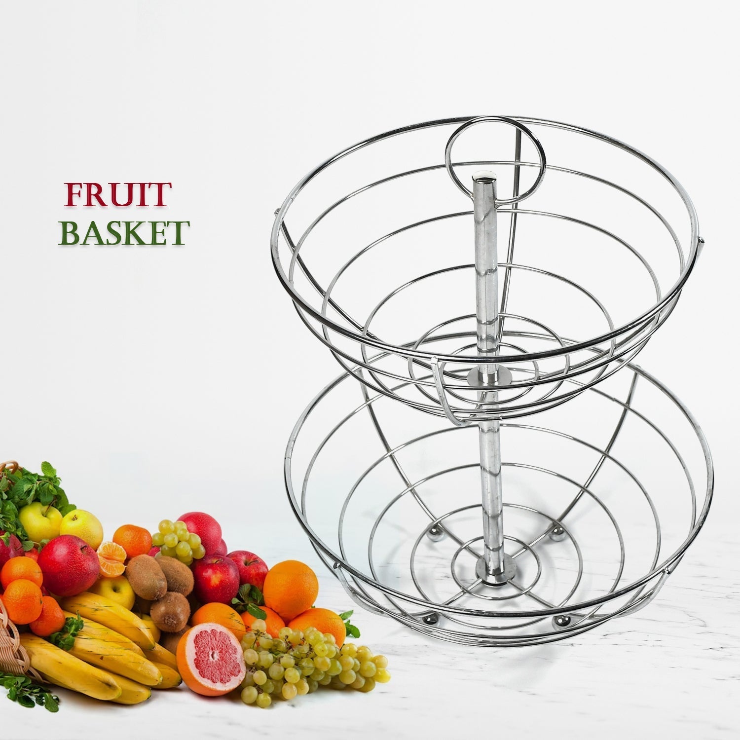 5224  2 Tier Steel Fruit Basket Bowl Fruit Bread Organizer Storage Holder Stand with Modern Design for Gift Home Party 