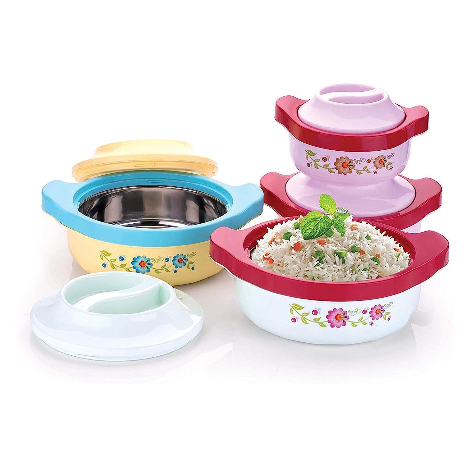 5230 Casserole Set of 3 Premium Casserole Big Size Microwave Safe 3 Pcs Set Floral Print Serve Casserole Set- 800ML,1500 ML and 2500ML 