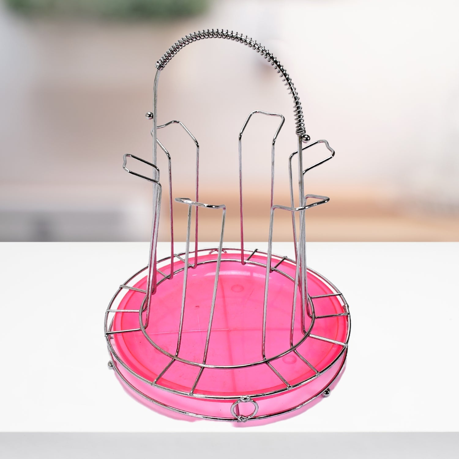 5252 Glass Holder with Tray For Kitchen & Home Use 