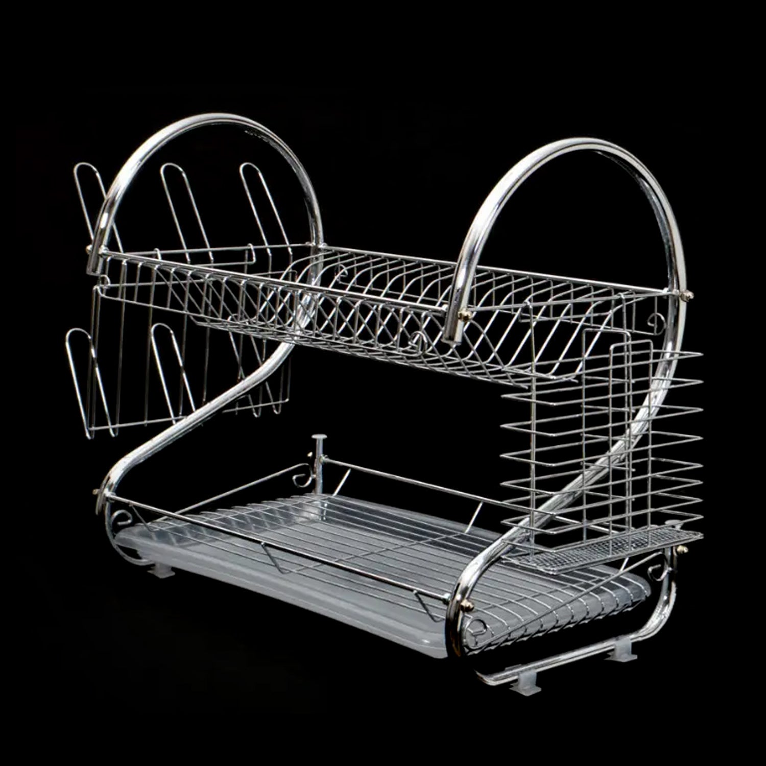 7668 Stainless Steel Drain Bowl Storage Rack Holder Plate Dish Cutlery Cup Rack with Tray Kitchen Shelf Stand 