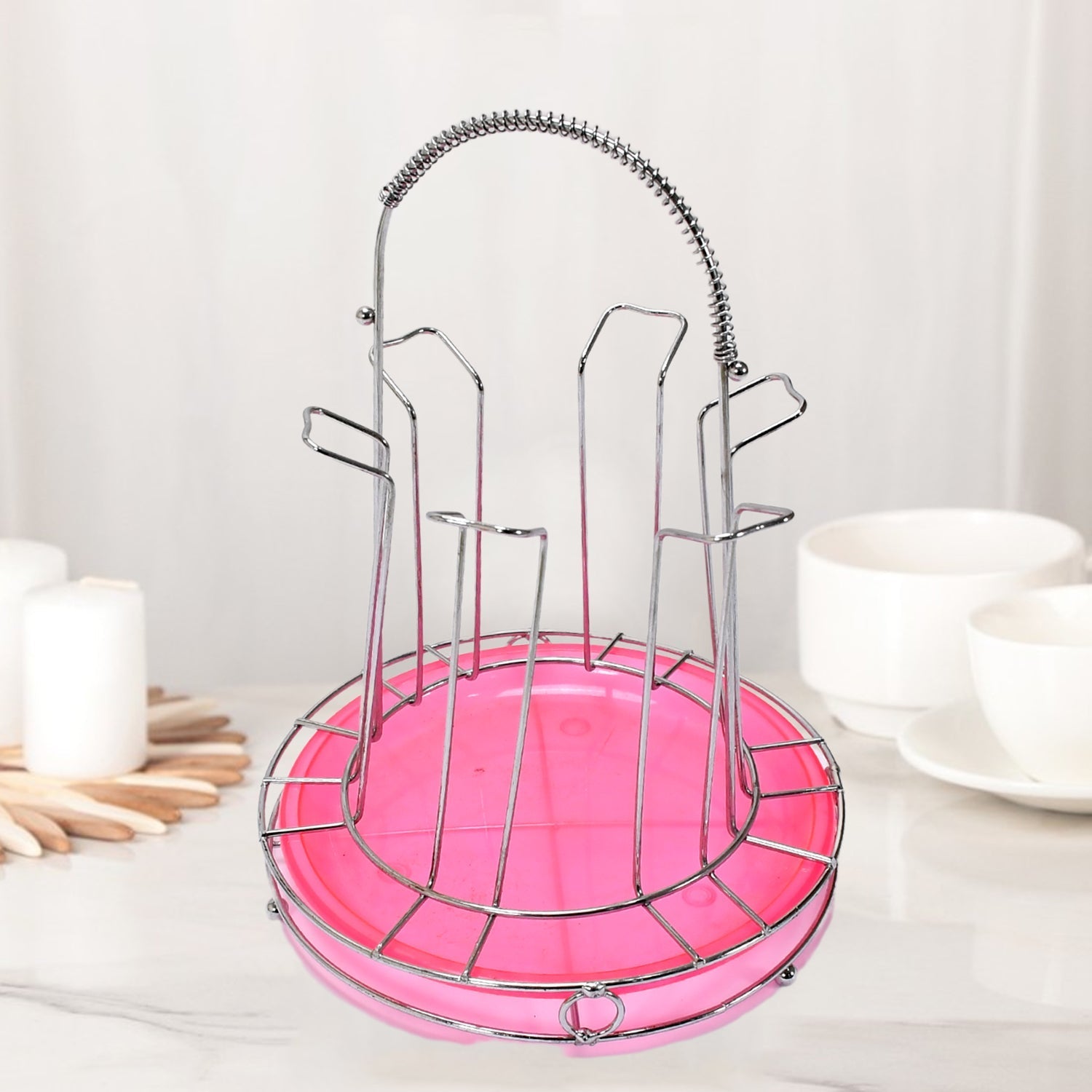 5252 Glass Holder with Tray For Kitchen & Home Use 