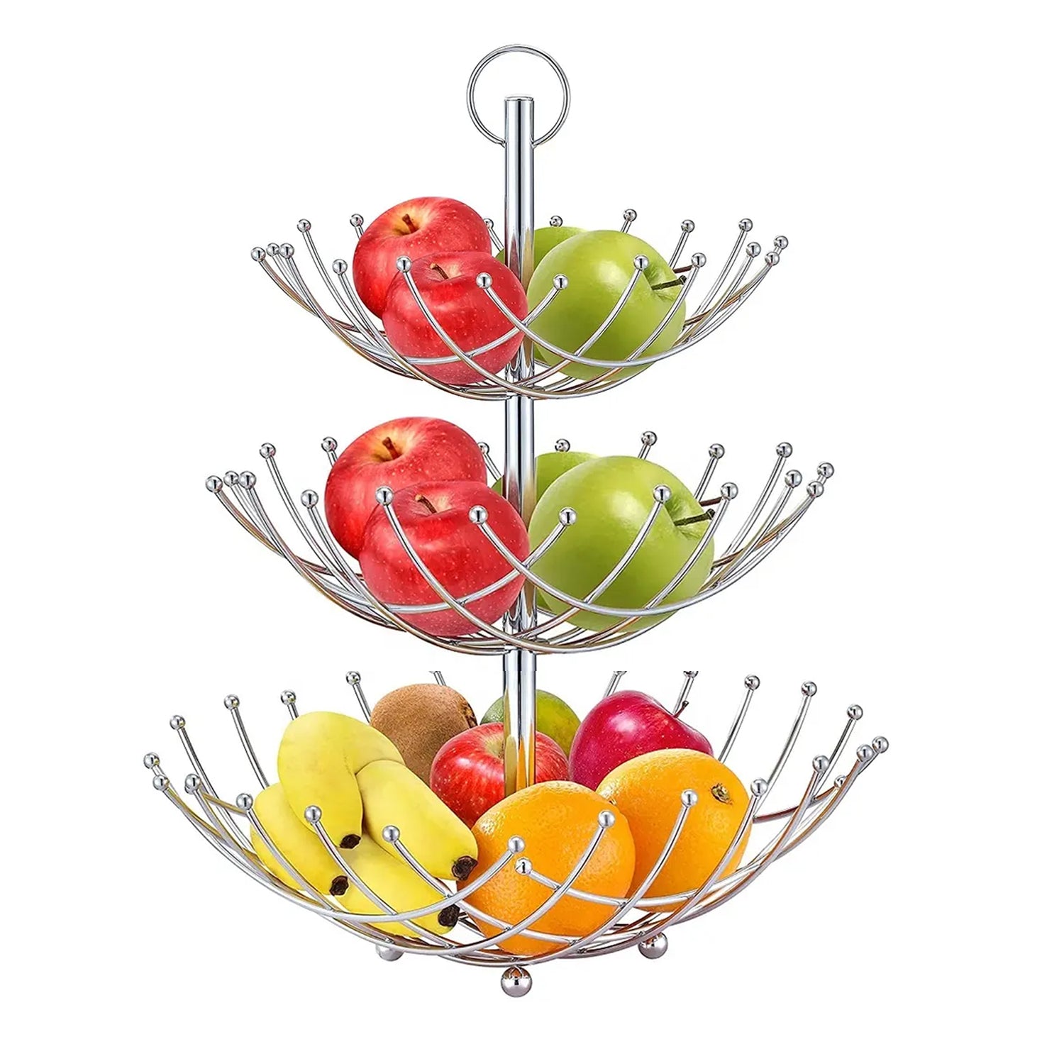 5183 3 Tier Fruit Basket Stainless Steel 60cm For Home Decoration & Kitchen Use 