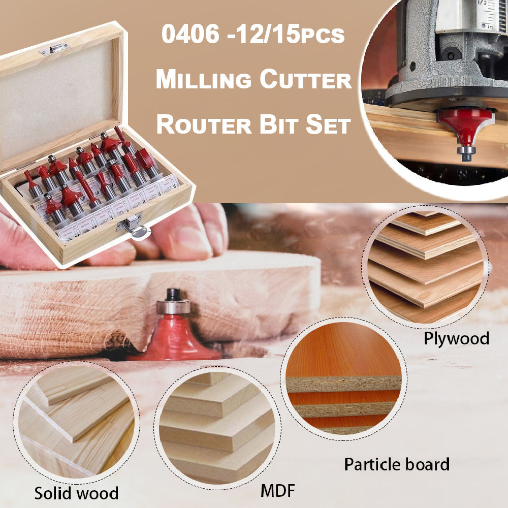 0406 -12 / 15pcs Milling Cutter Router Bit Set