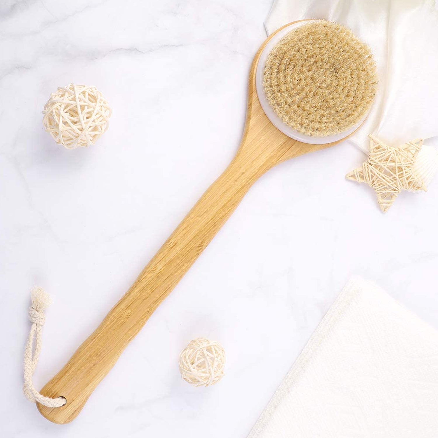 6700 Body Brush Dry Brushing Back Scrubber Shower Bath Brush Bamboo Long Handle Natural Bristles exfoliating Massage Improve Blood Circulation Cellulite 