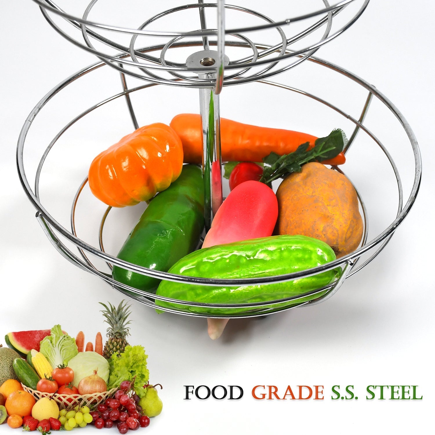 5224  2 Tier Steel Fruit Basket Bowl Fruit Bread Organizer Storage Holder Stand with Modern Design for Gift Home Party 