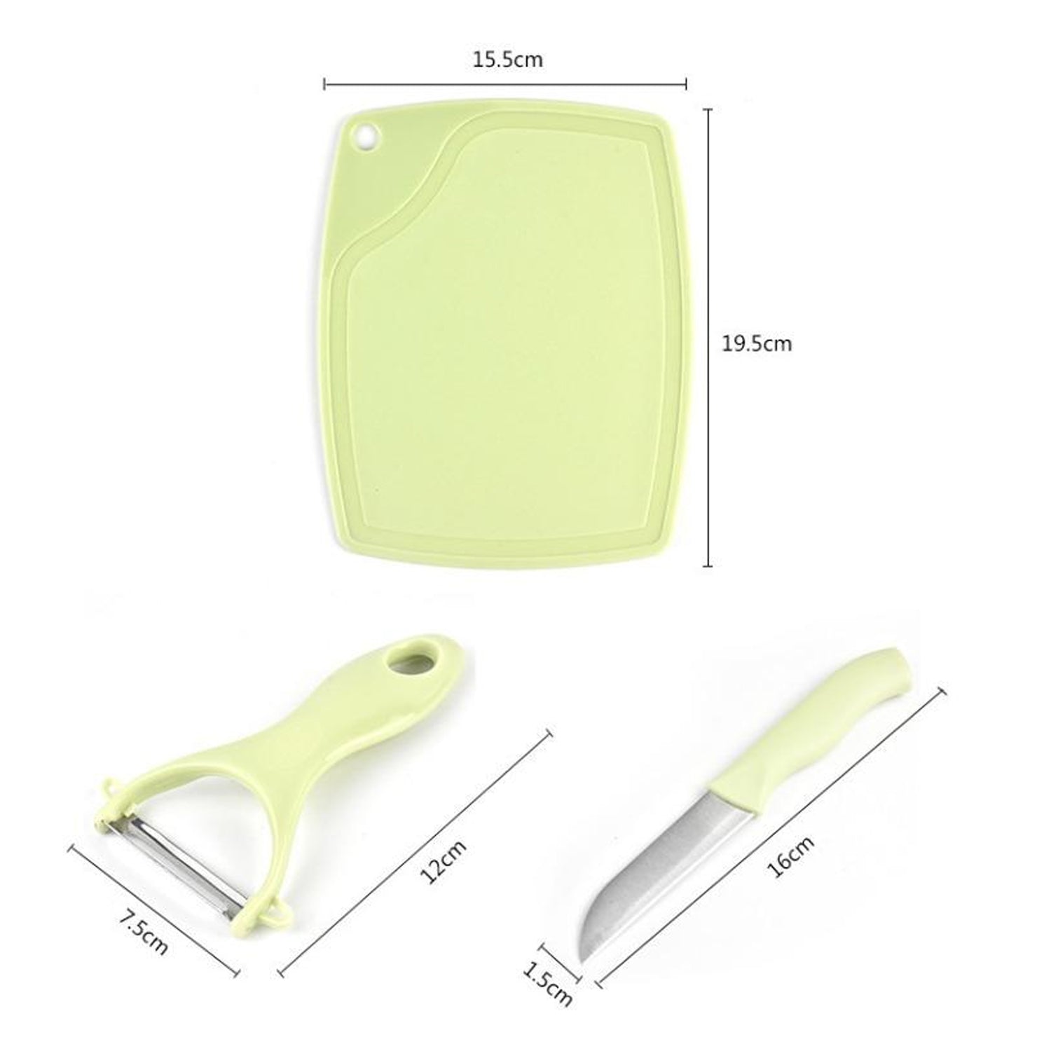 5207 Plastic Kitchen Peeler - Green & Classic Stainless Steel 3-Piece Knife Set Combo 