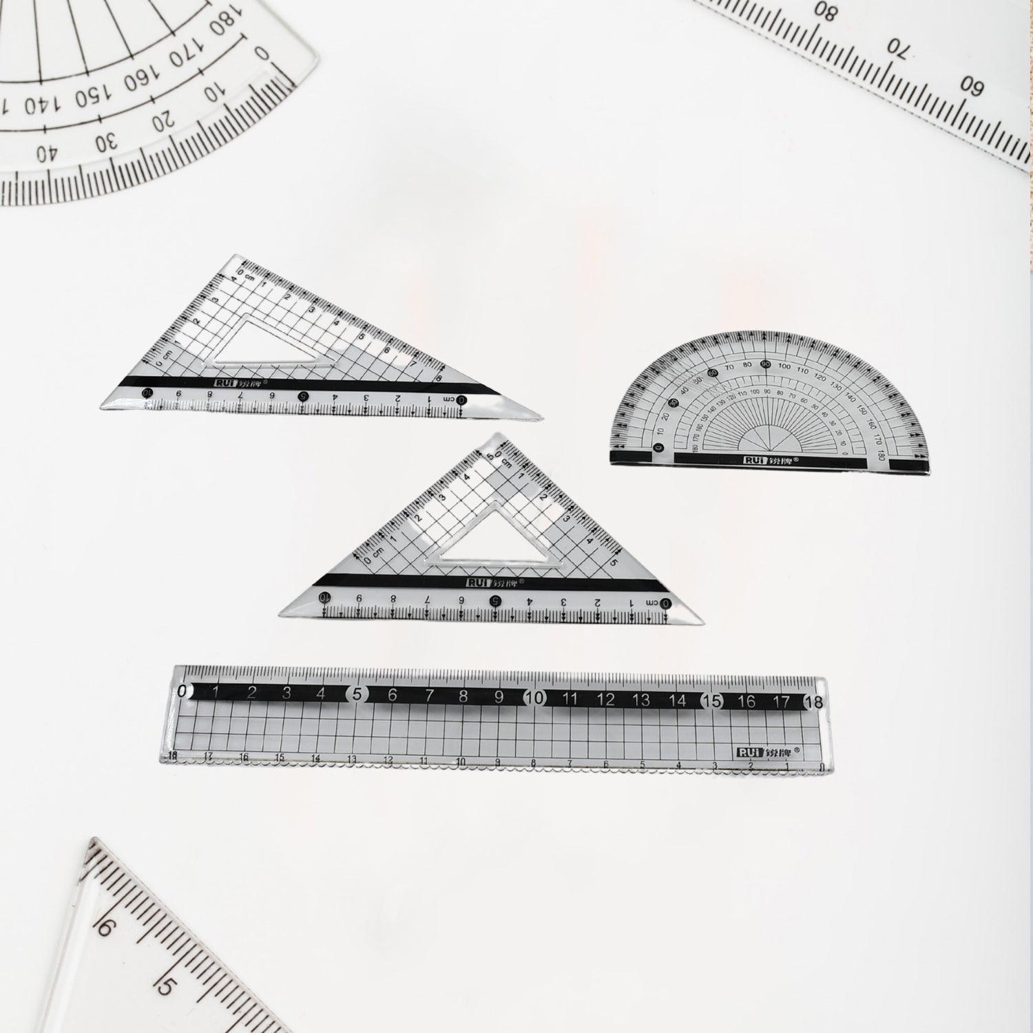 7917 4 Pcs/1 Set Geometry Ruler Straight Ruler Math Ruler Set School Rulers Kid Rulers Student Rulers 4 Piece Set Triangular Ruler Plastic Ruler Student Wave Clear Measuring Tools 