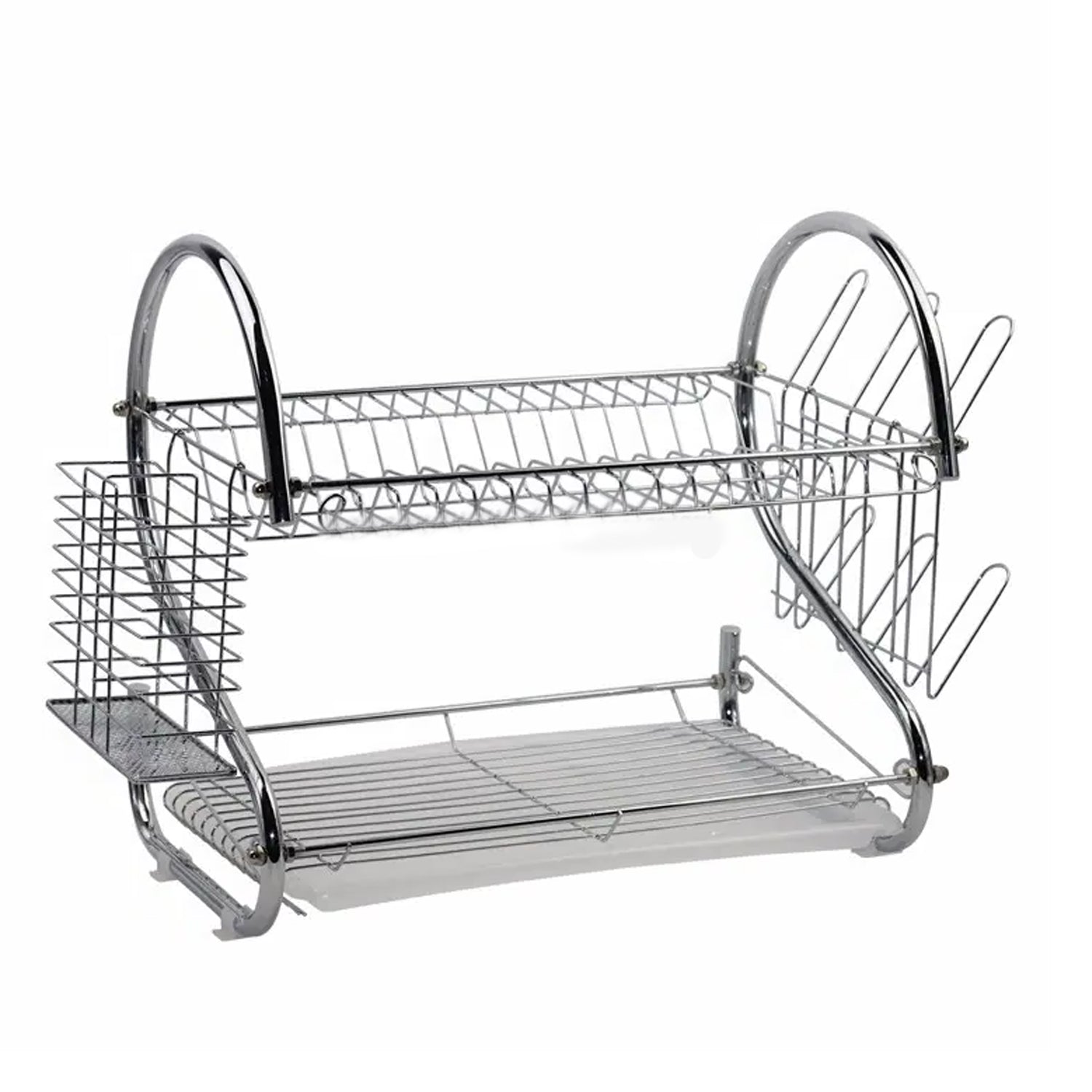 7665 Two Layer Dish Drying Rack with Drain Board Dish Rack with Utensil Holder 