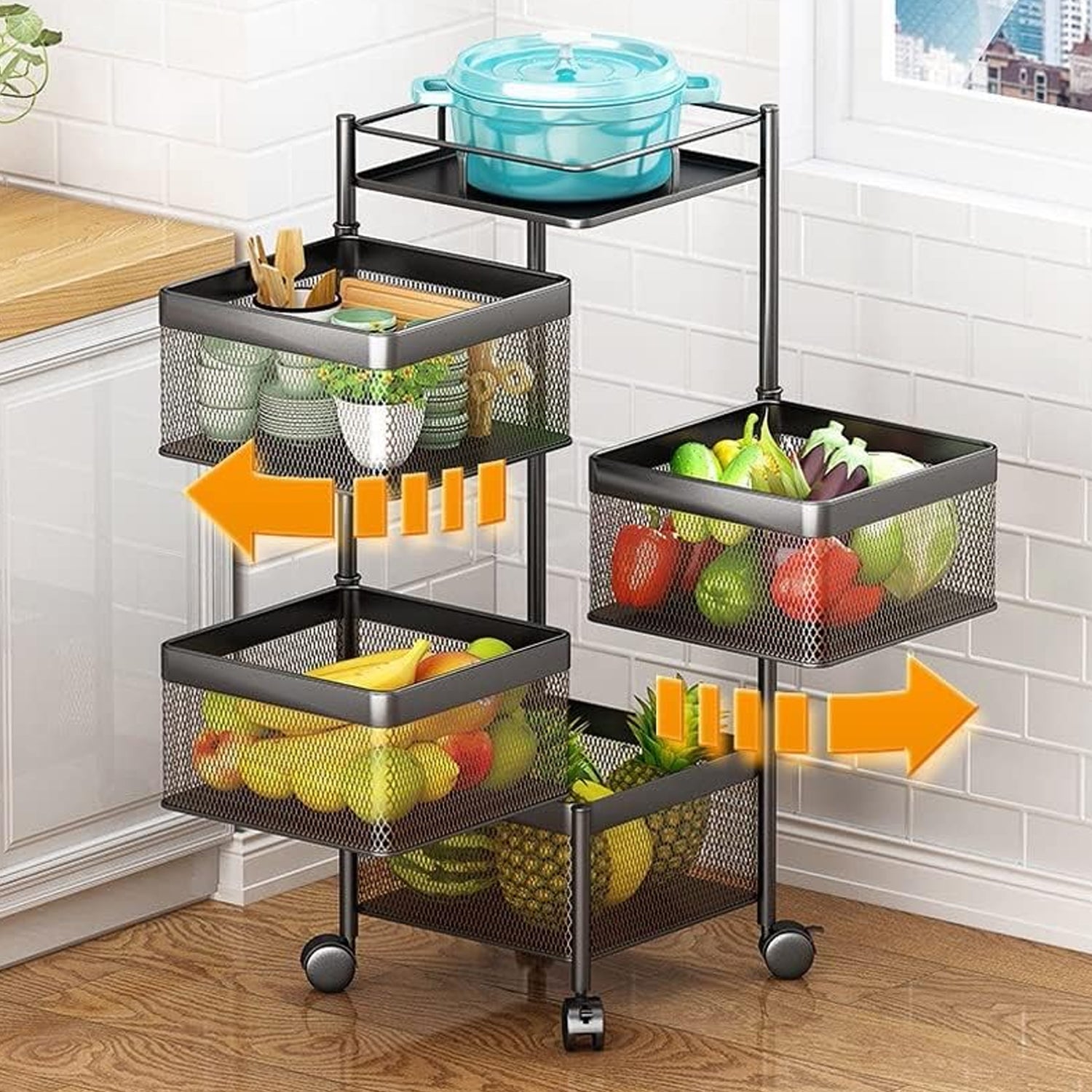 Metal High Qaulity Kitchen Trolley Kitchen Organizer Items and Kitchen Accessories Items for Kitchen Rack Square Design for Fruits & Vegetable Onion Storage Kitchen Trolley with Wheels (4 Layer / 3 Layer)