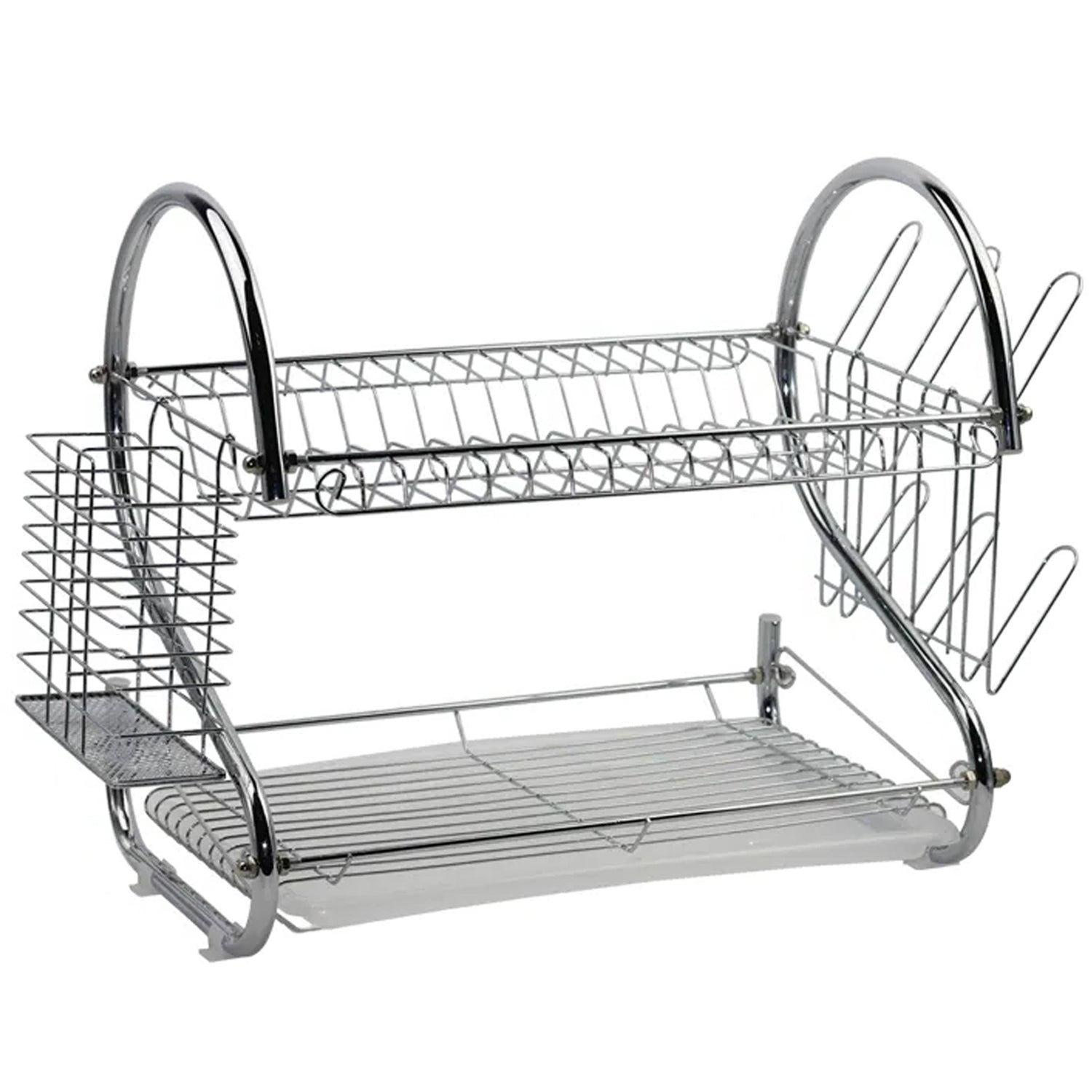 7671 DISH DRAINER TWO LAYER DISH DRYING RACK WITH DRAIN BOARD 