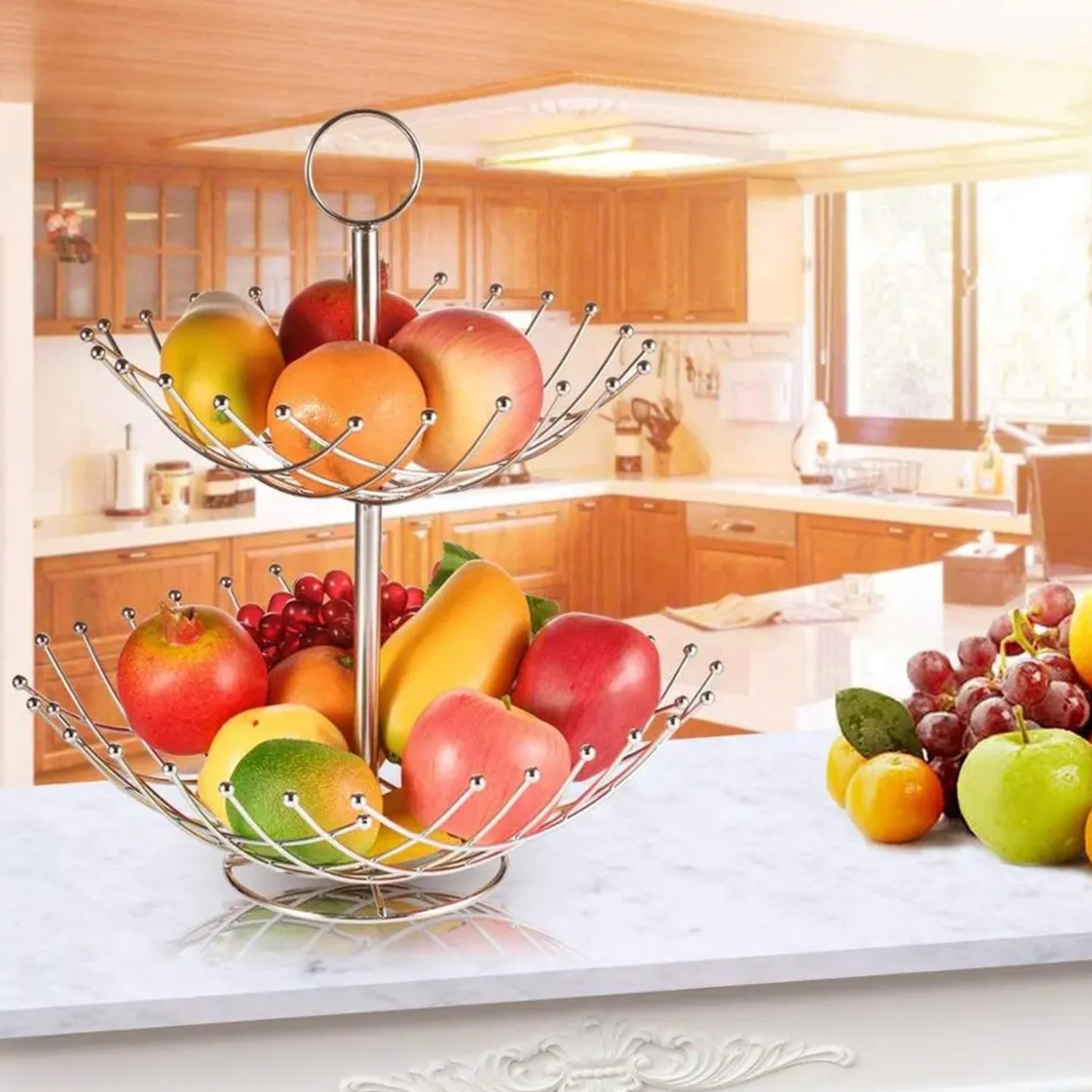 5183 3 Tier Fruit Basket Stainless Steel 60cm For Home Decoration & Kitchen Use 