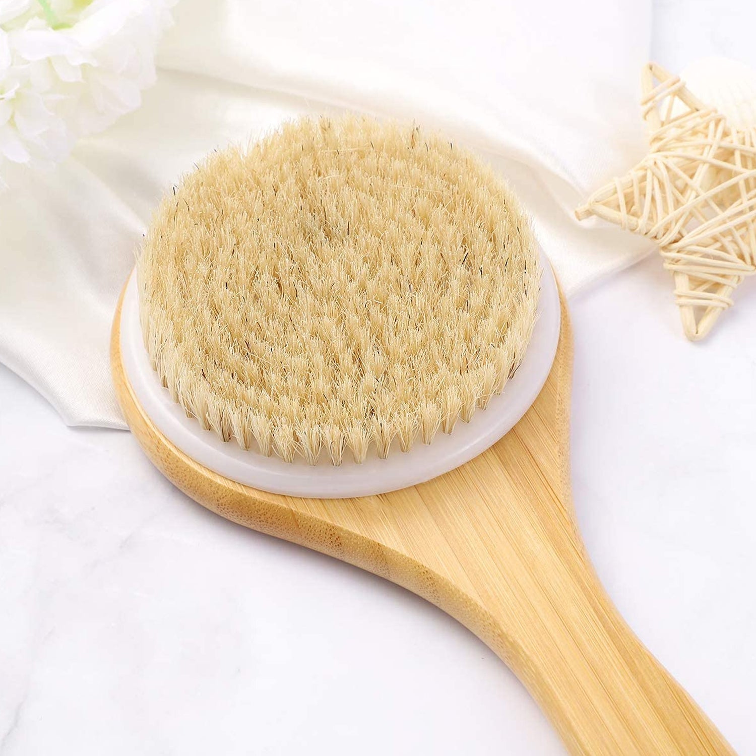 6700 Body Brush Dry Brushing Back Scrubber Shower Bath Brush Bamboo Long Handle Natural Bristles exfoliating Massage Improve Blood Circulation Cellulite 