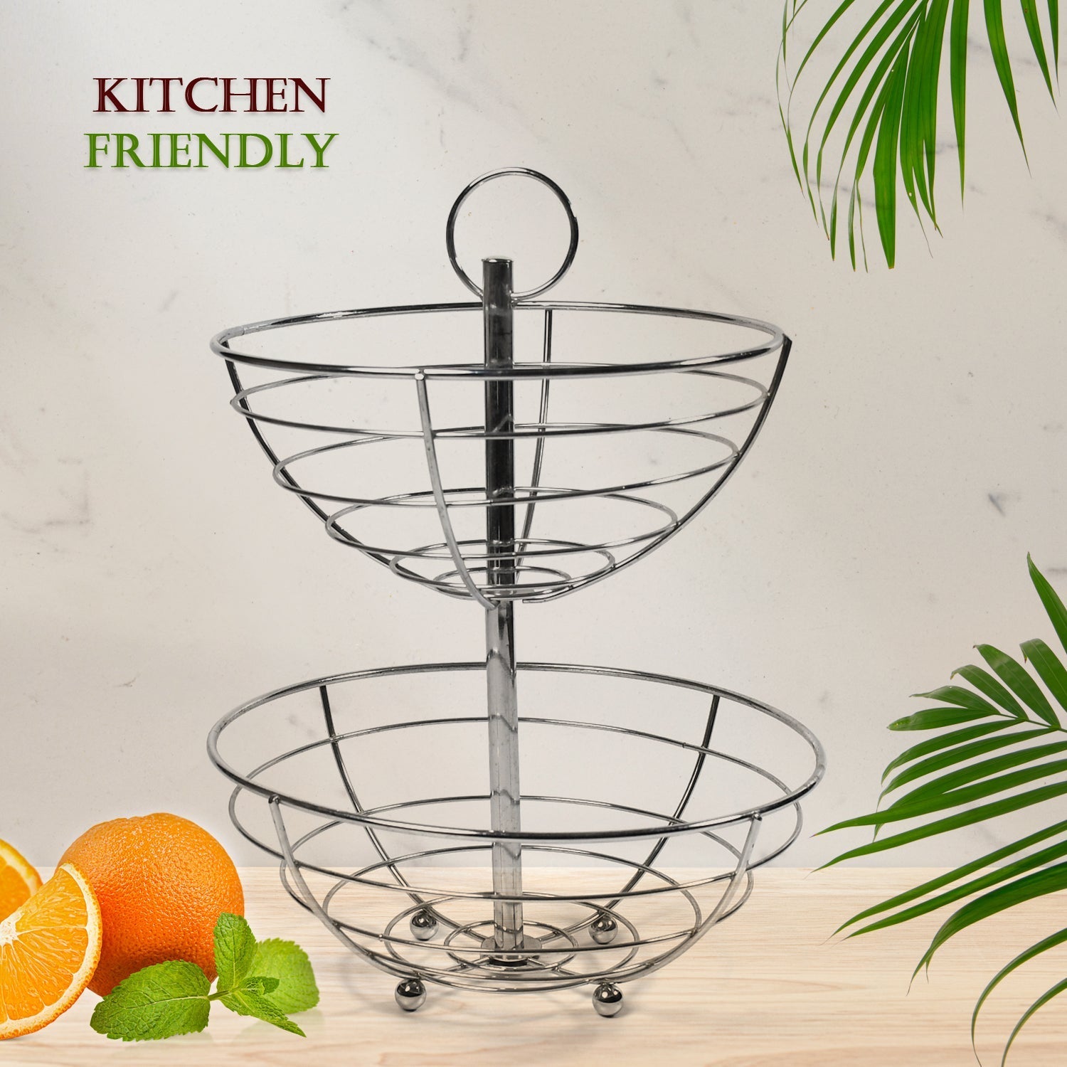 5224  2 Tier Steel Fruit Basket Bowl Fruit Bread Organizer Storage Holder Stand with Modern Design for Gift Home Party 