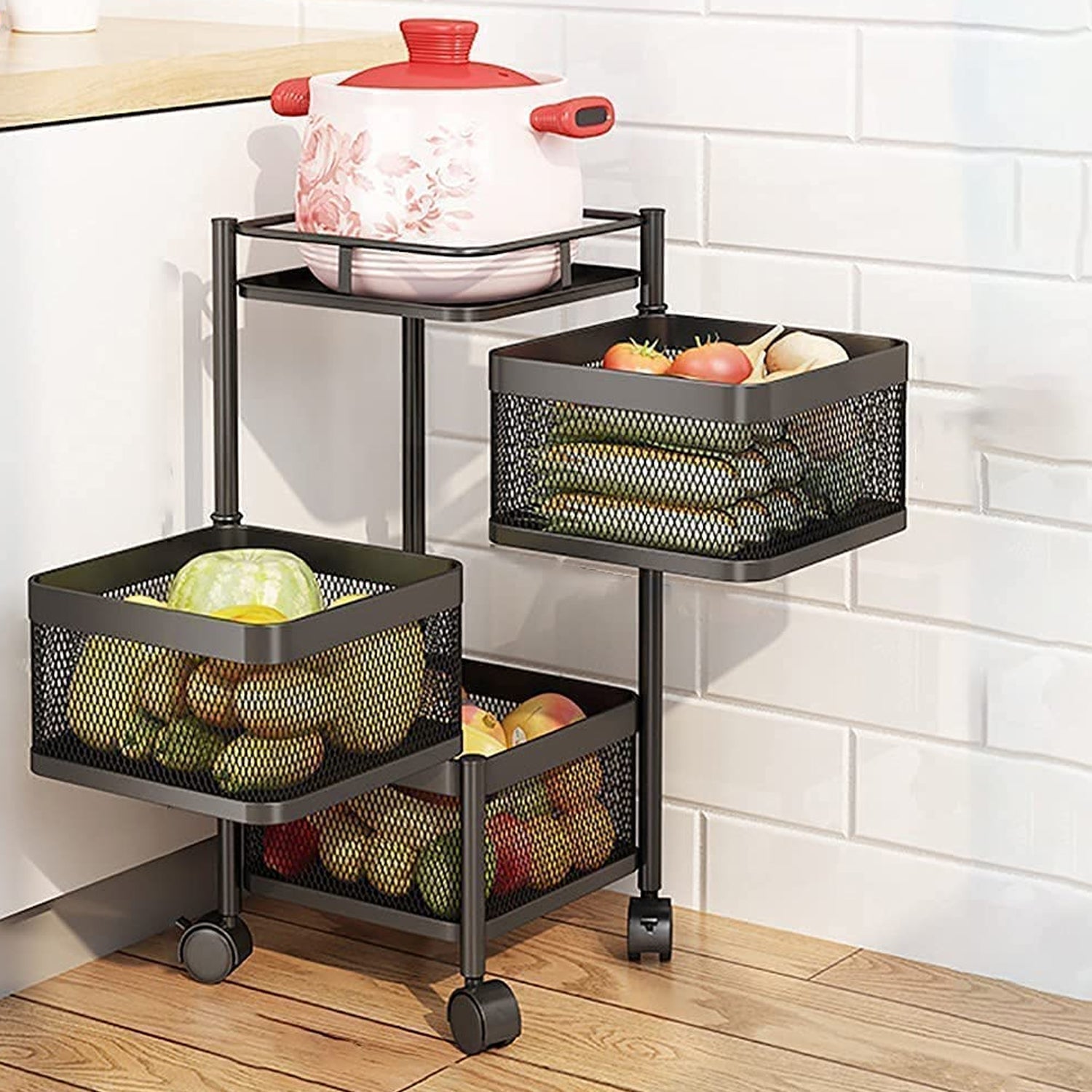 Metal High Qaulity Kitchen Trolley Kitchen Organizer Items and Kitchen Accessories Items for Kitchen Rack Square Design for Fruits & Vegetable Onion Storage Kitchen Trolley with Wheels (4 Layer / 3 Layer)