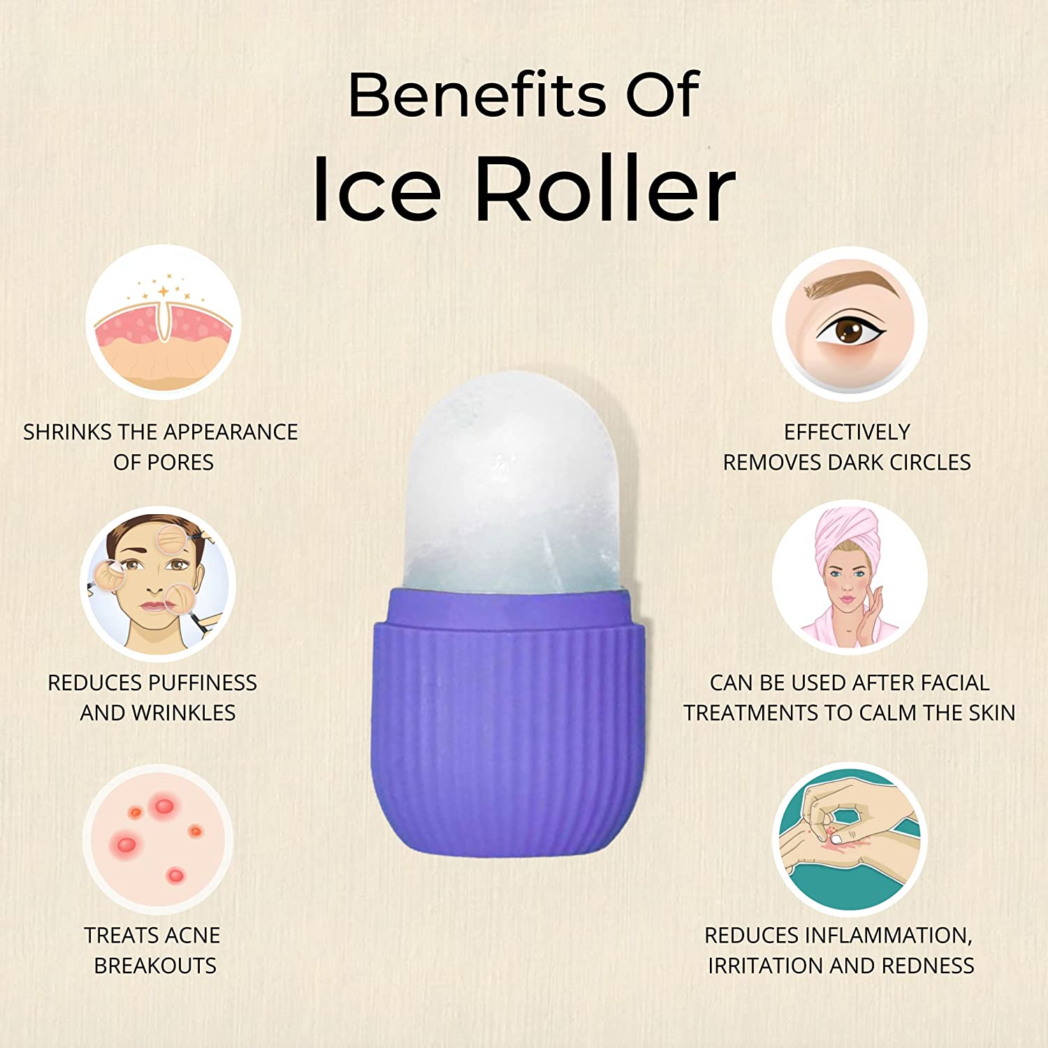 1224P BEAUTY ICE ROLLER FOR FACE MASSAGER & EYE REUSABLE FACE ROLLERS FACIAL ROLLER ( Purple Color) 