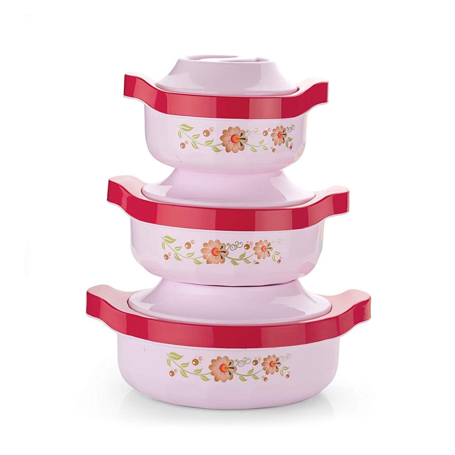 5230 Casserole Set of 3 Premium Casserole Big Size Microwave Safe 3 Pcs Set Floral Print Serve Casserole Set- 800ML,1500 ML and 2500ML 