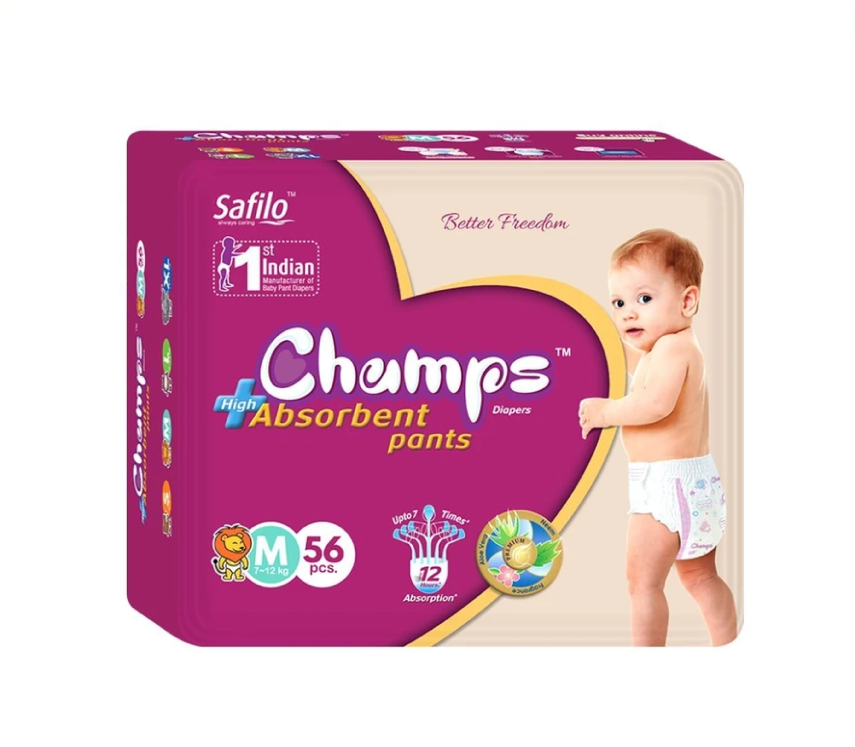 953 Premium Champs High Absorbent Pant Style Diaper Medium Size, 56 Pieces (953_Medium_56) Champs