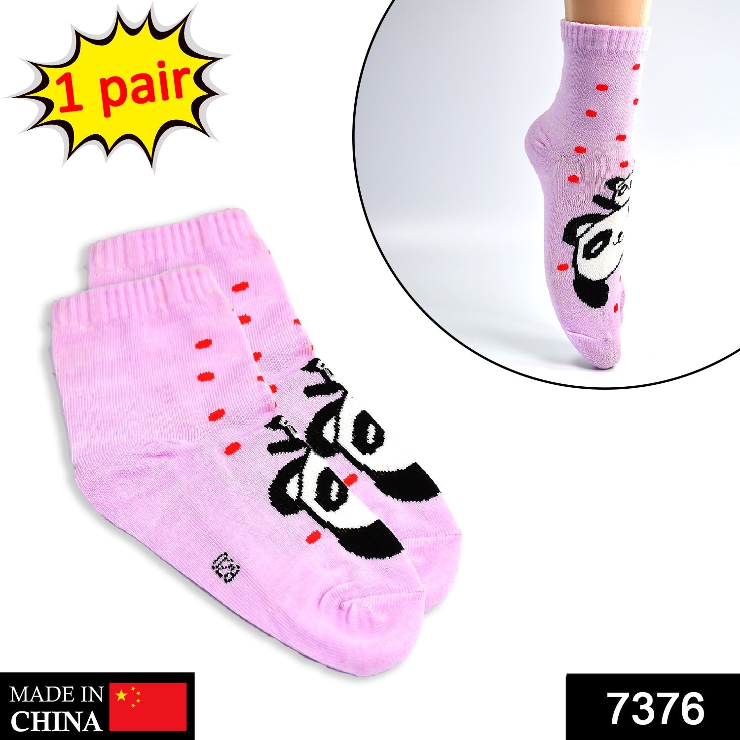 7376 1PAIR PANDA DESIGN SOCKS FOR WOMEN 