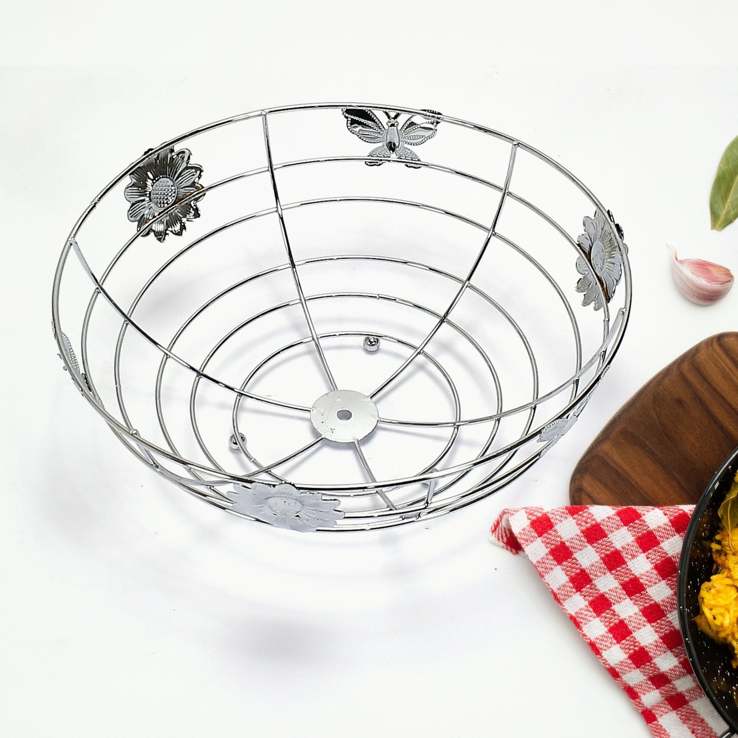 5175 Stainless Steel Multipurpose Fruit Bowl and Vegetable Basket for Kitchen, Dining Table Use 