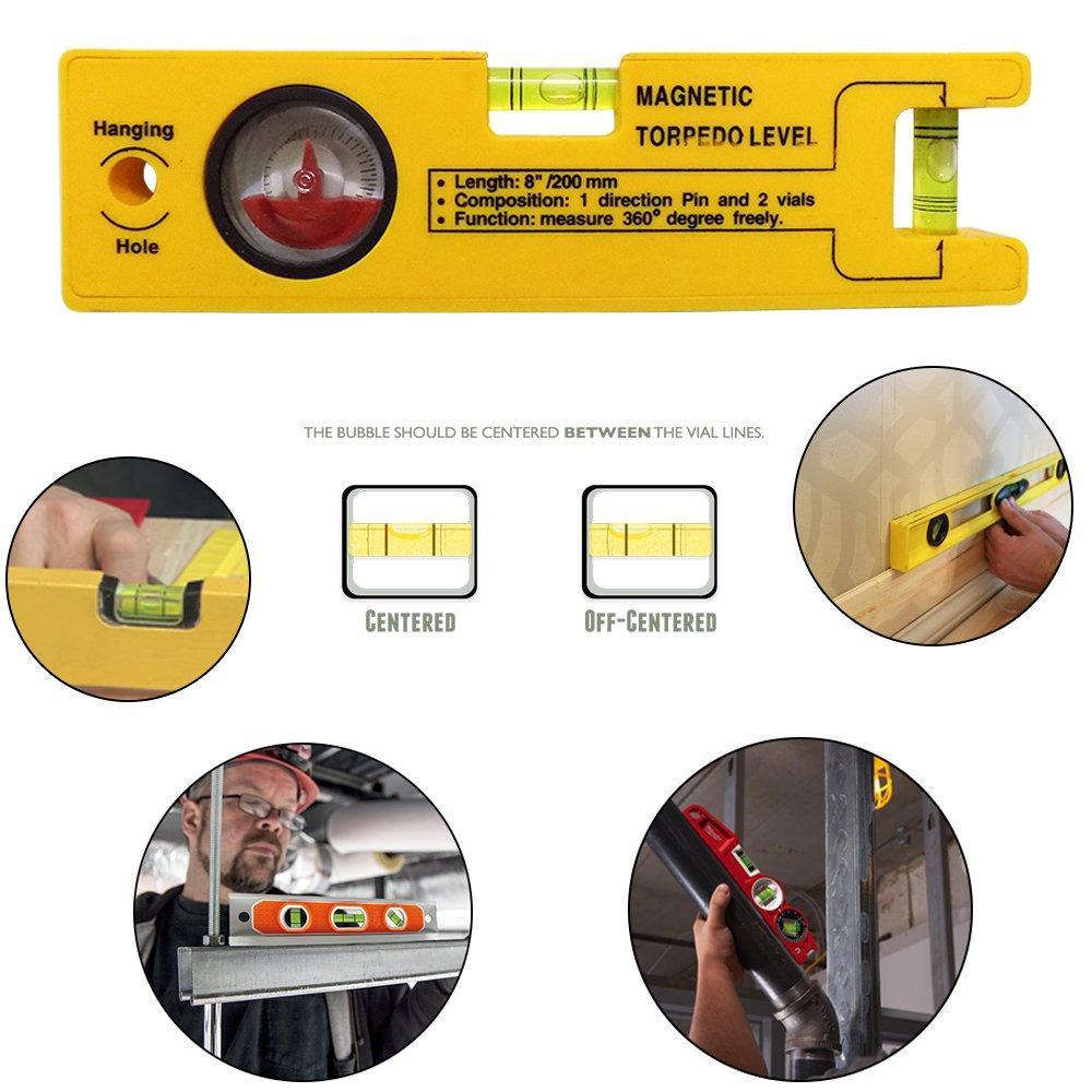 429 8-inch Magnetic Torpedo Level with 1 Direction Pin, 2 Vials and 360 Degree View 